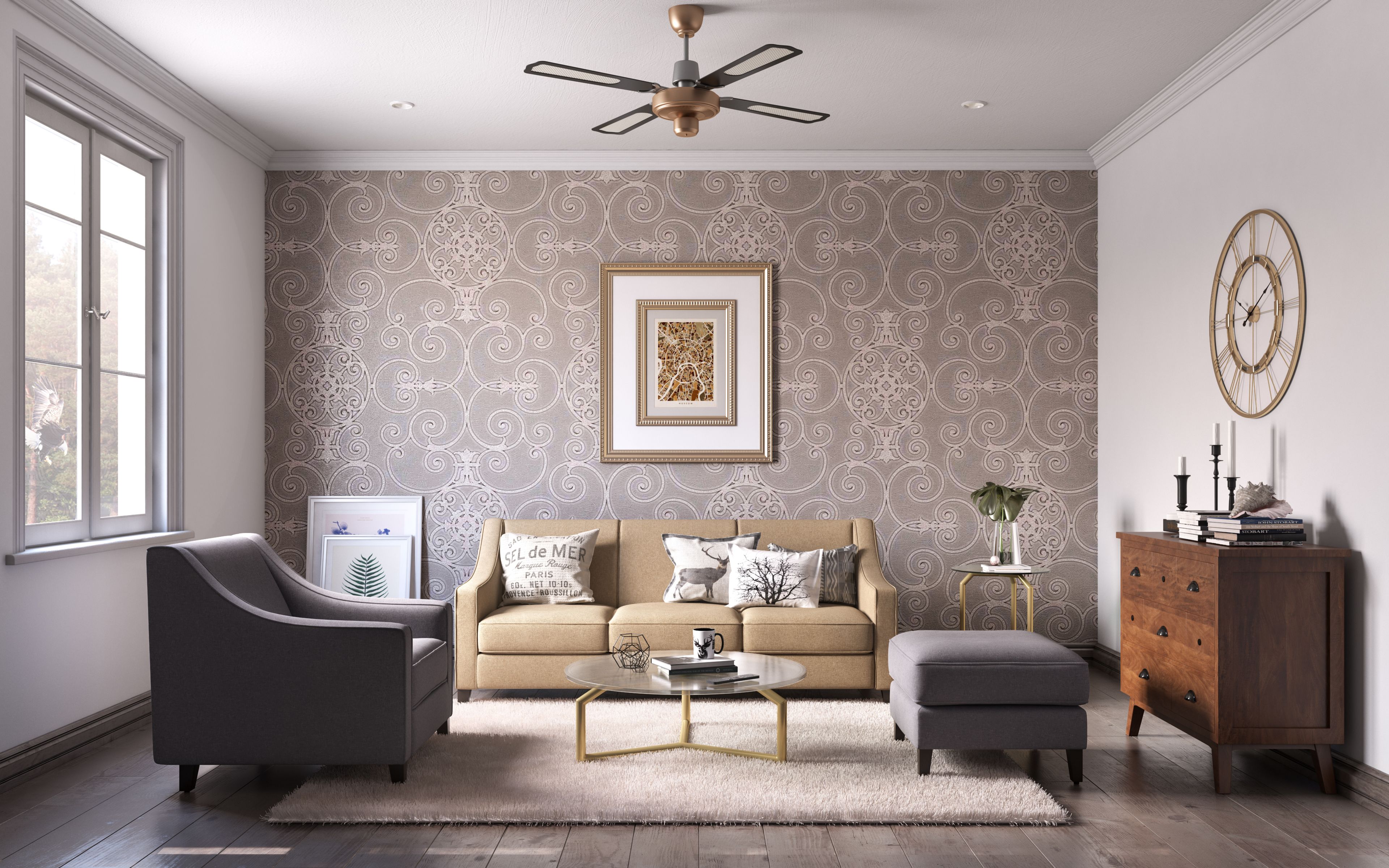 Spacious Vintage Living Room With Centered Framework