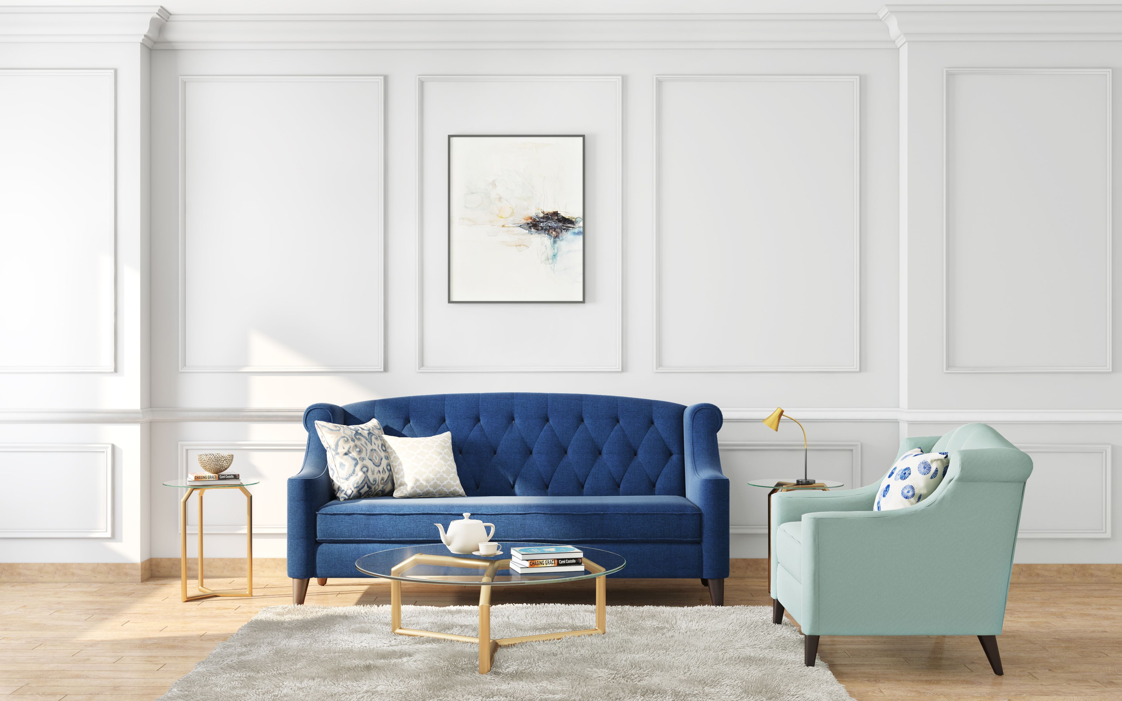 Spacious Minimal Living Room With Wooden Trims