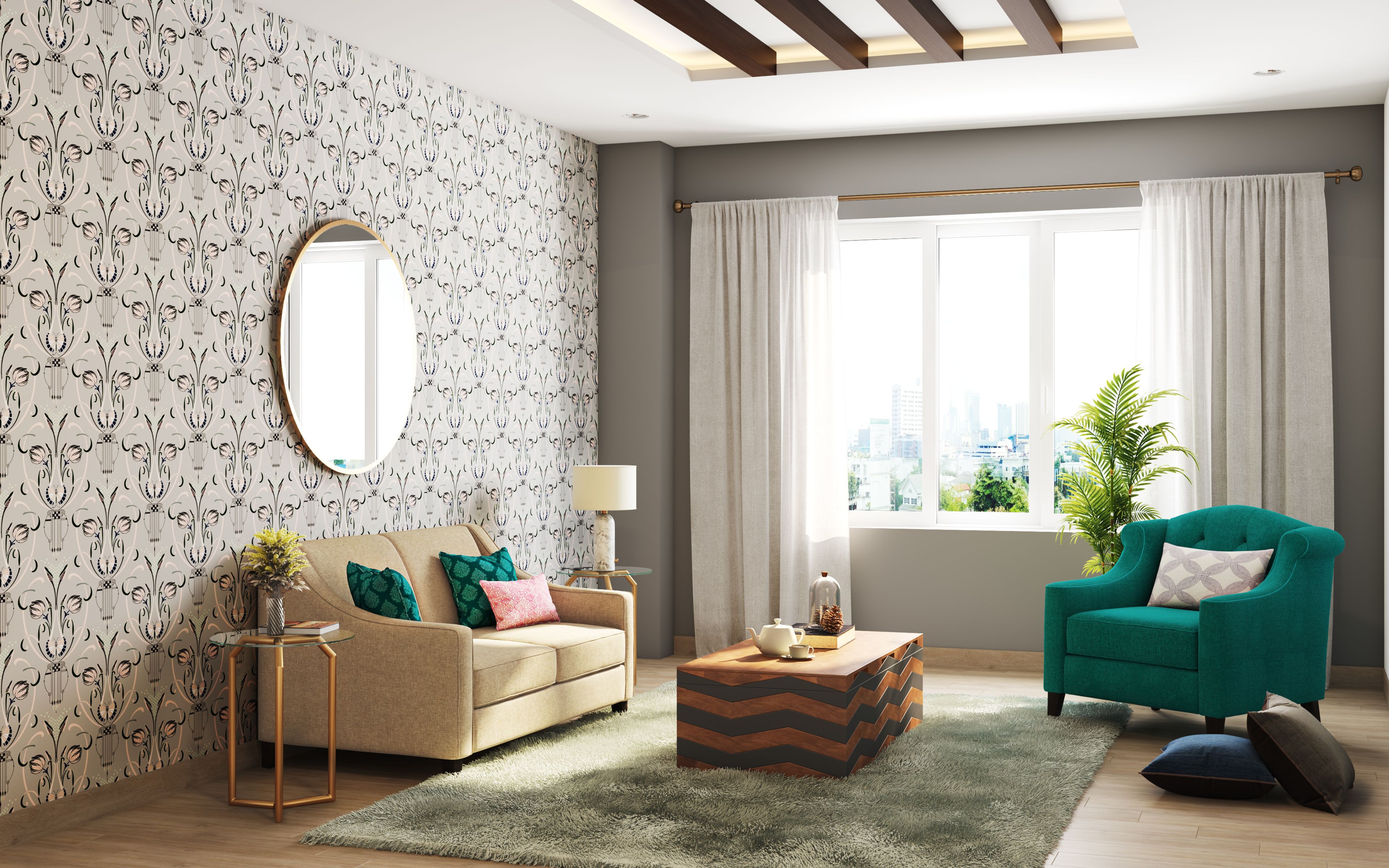 Mid-century Modern Style Living Room in Soft Brown Tones