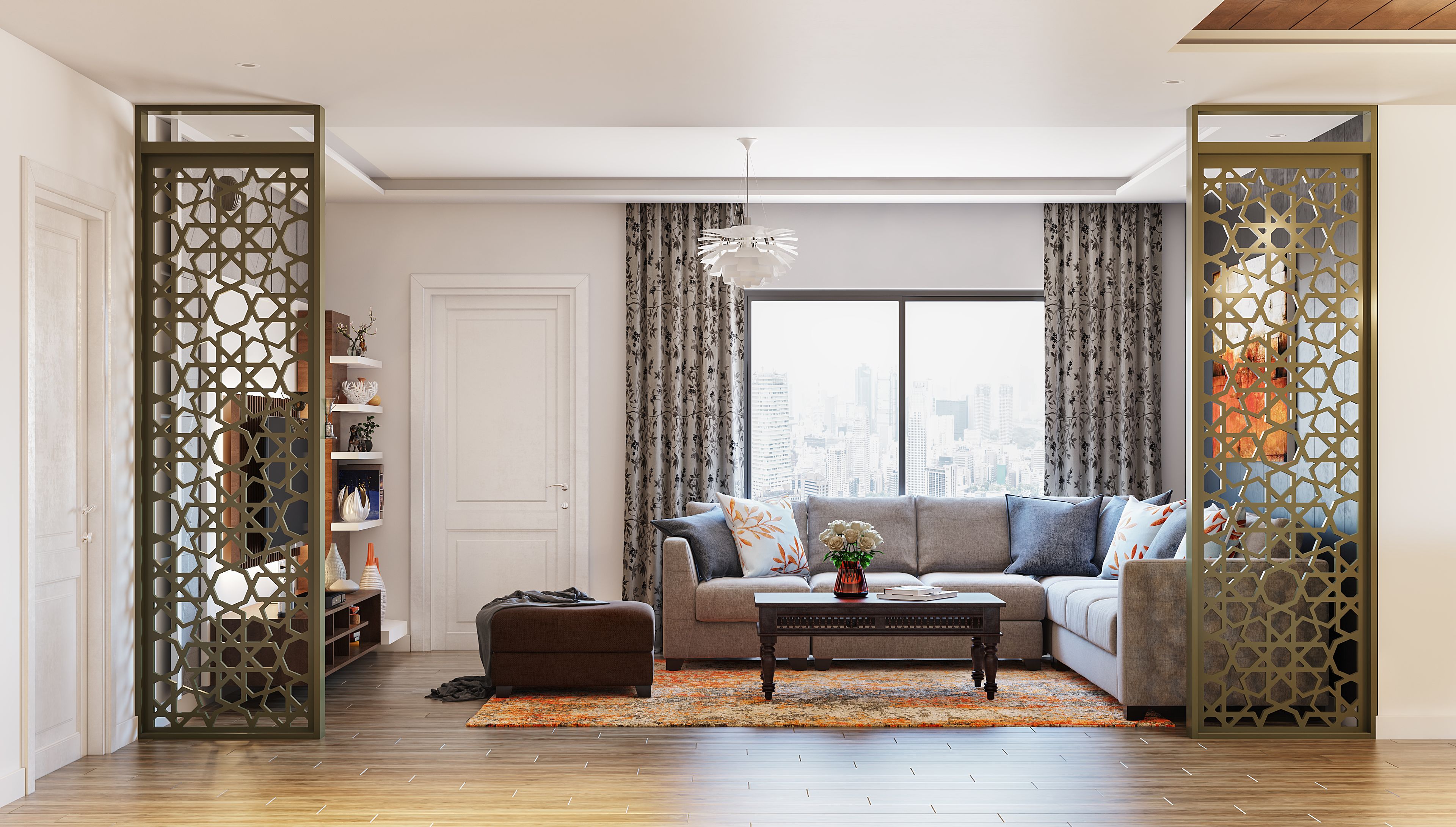 Spacious Contemporary Living Room With Symmetrical Partitions