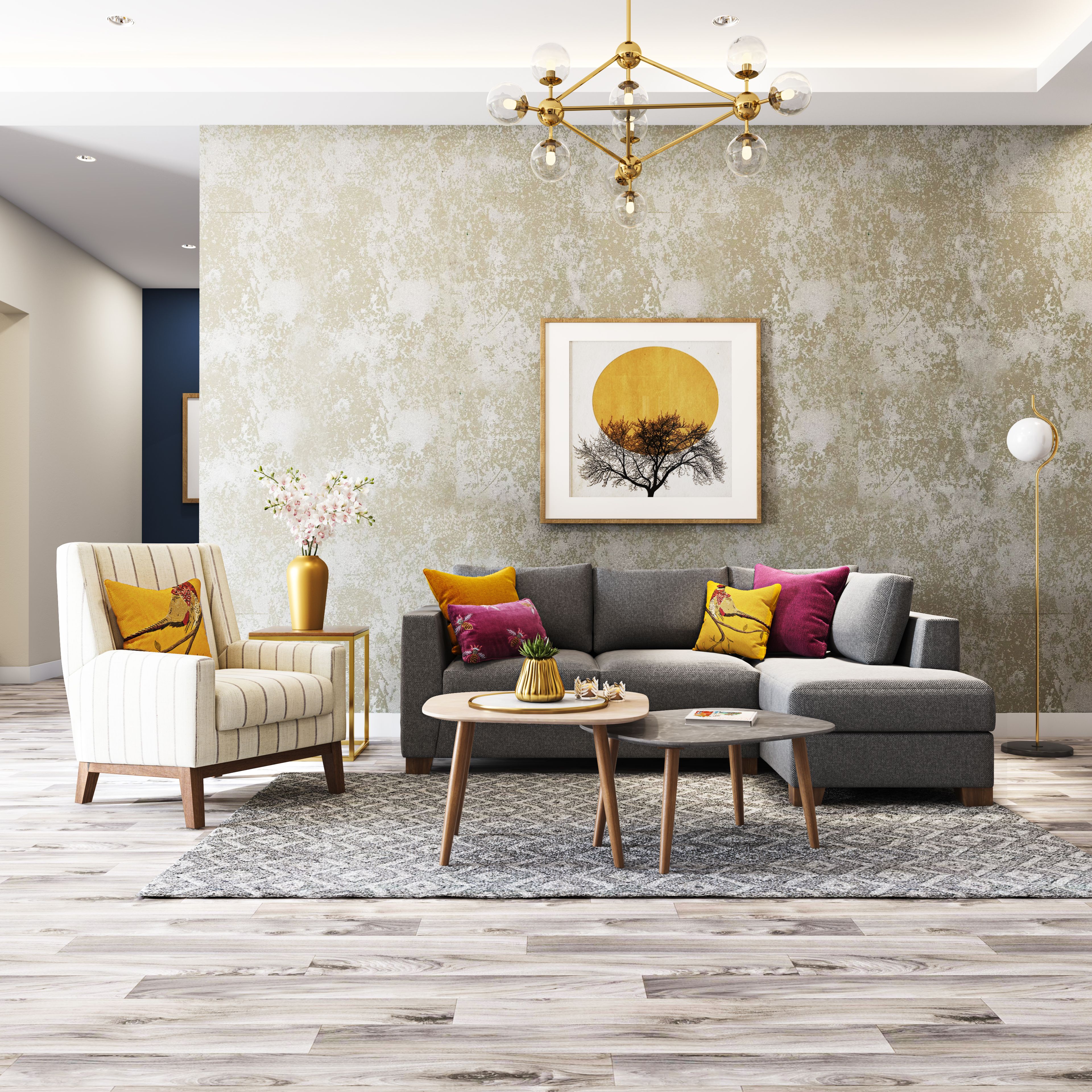 Small Contemporary Living Room For Bachelors With Minimal Furniture