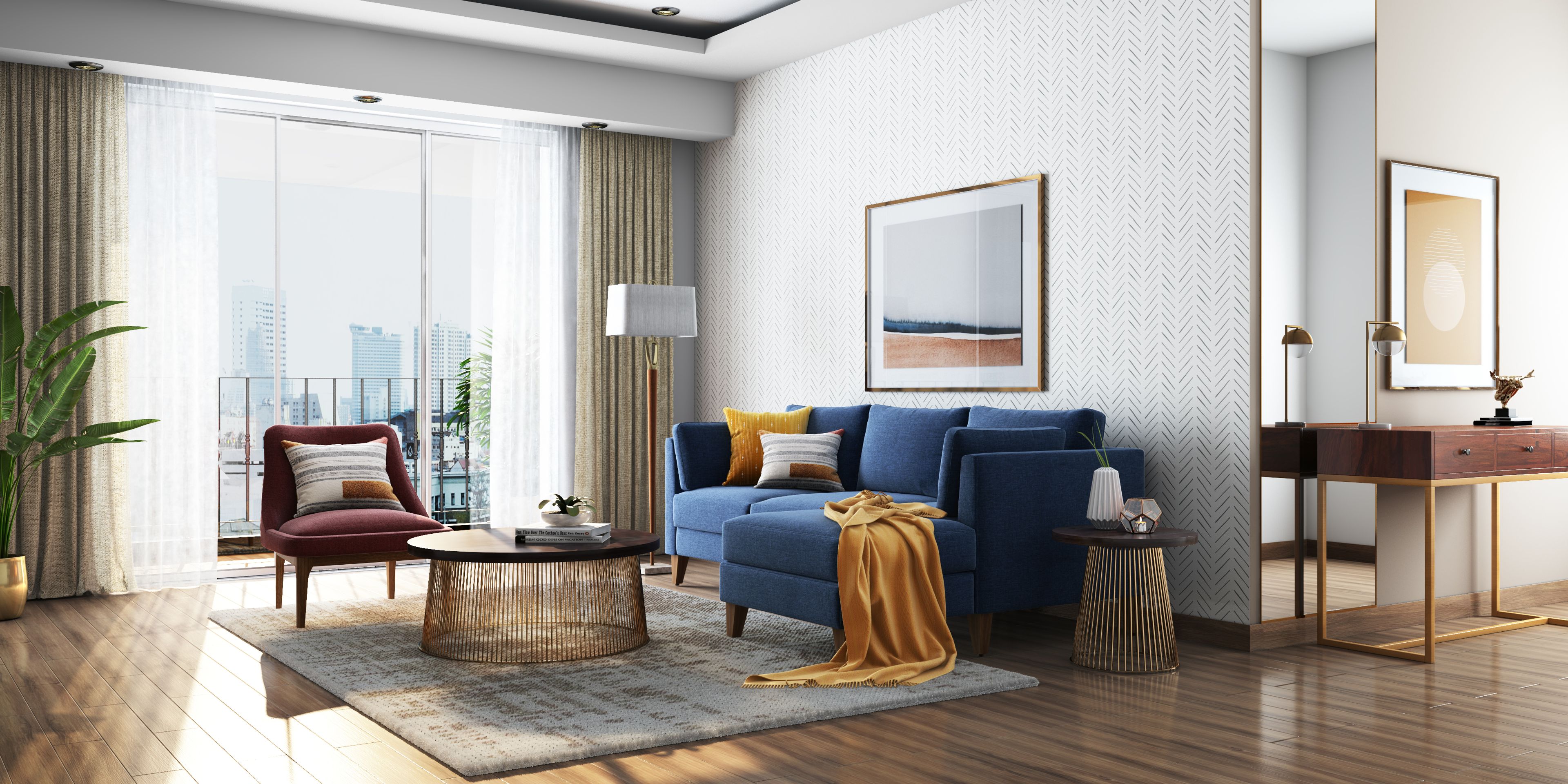 Small Modern Living Room With French Windows