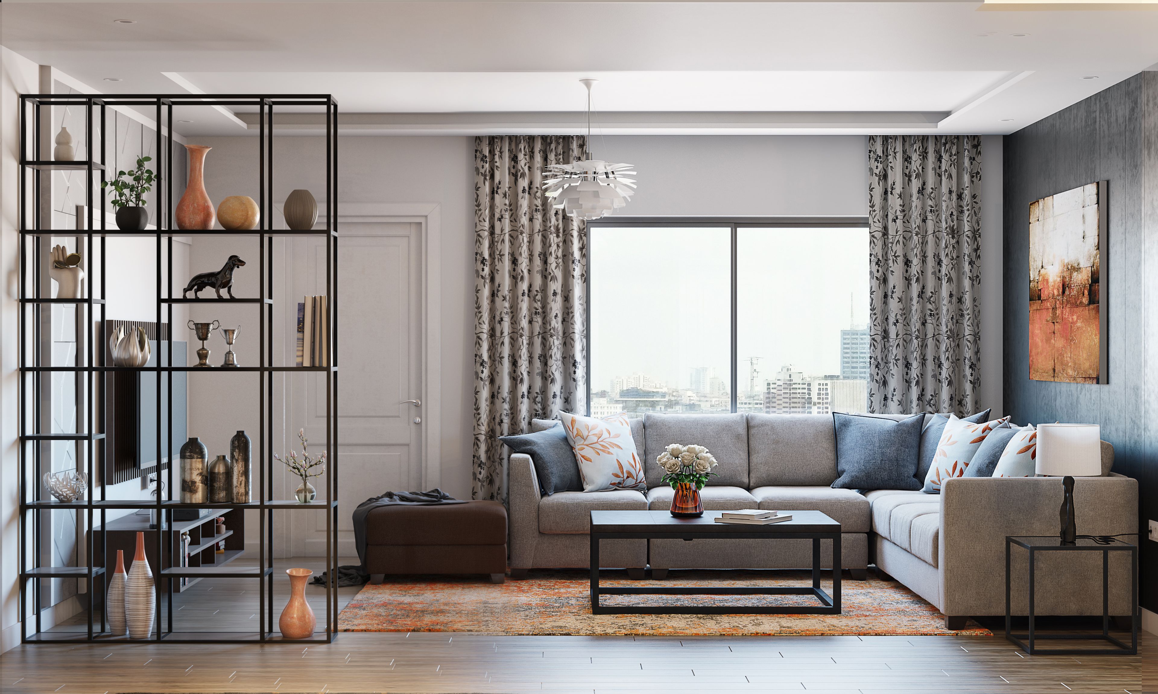 Spacious Wooden Floored Living Room With Refined Colour Palette