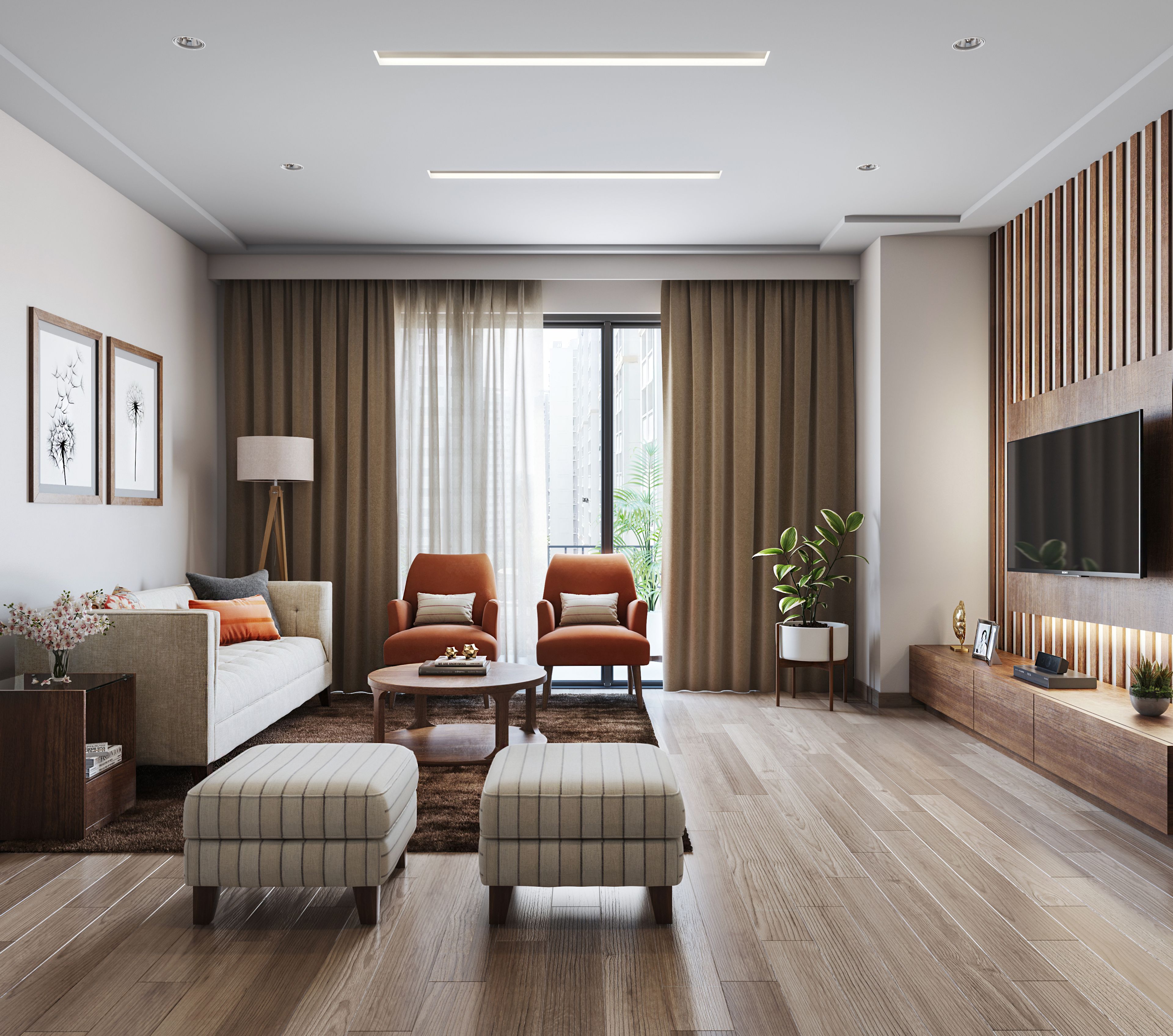 Spacious Scandinavian Style Living Room With Earthy Elements