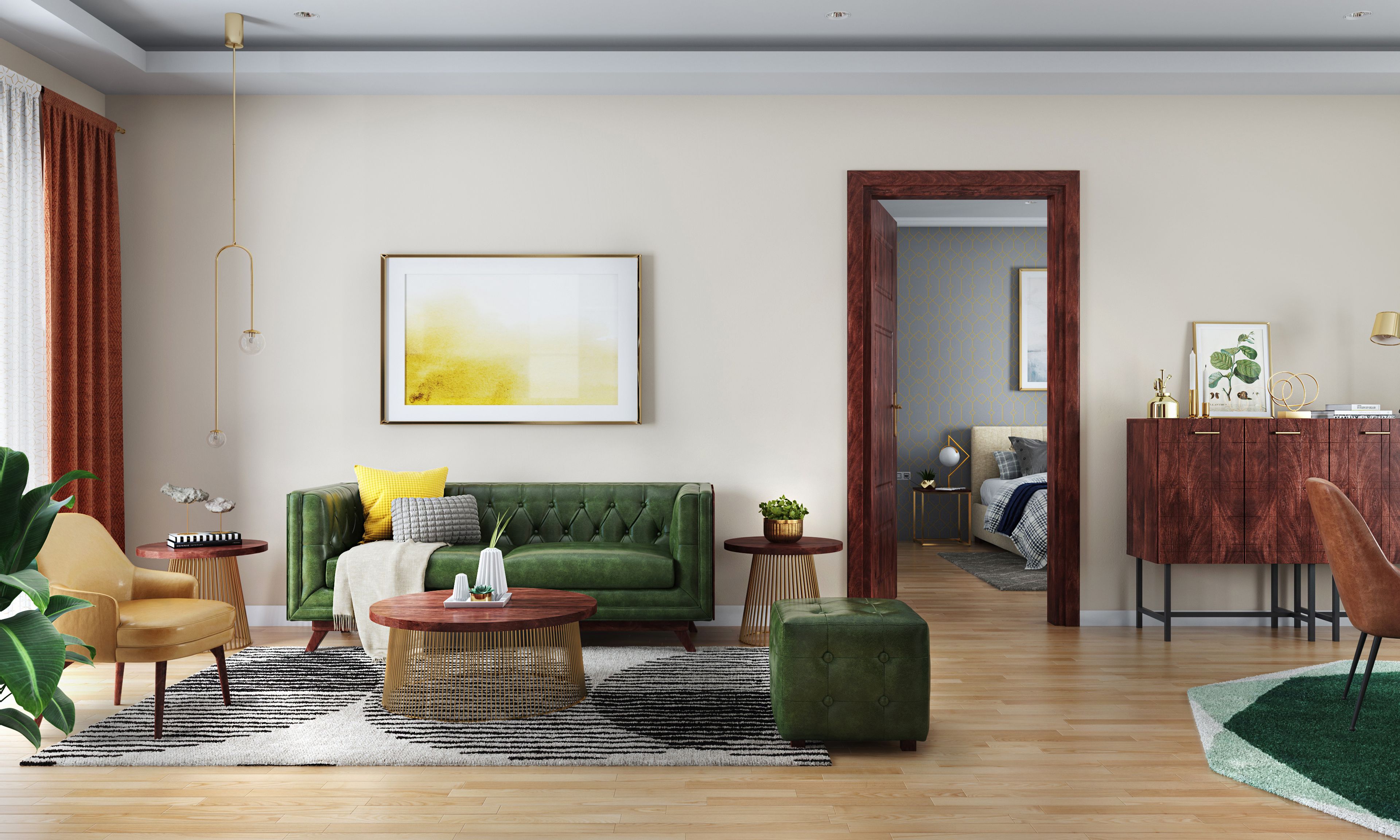 Big Southwestern Style Living Room With Muted Colour Palettes