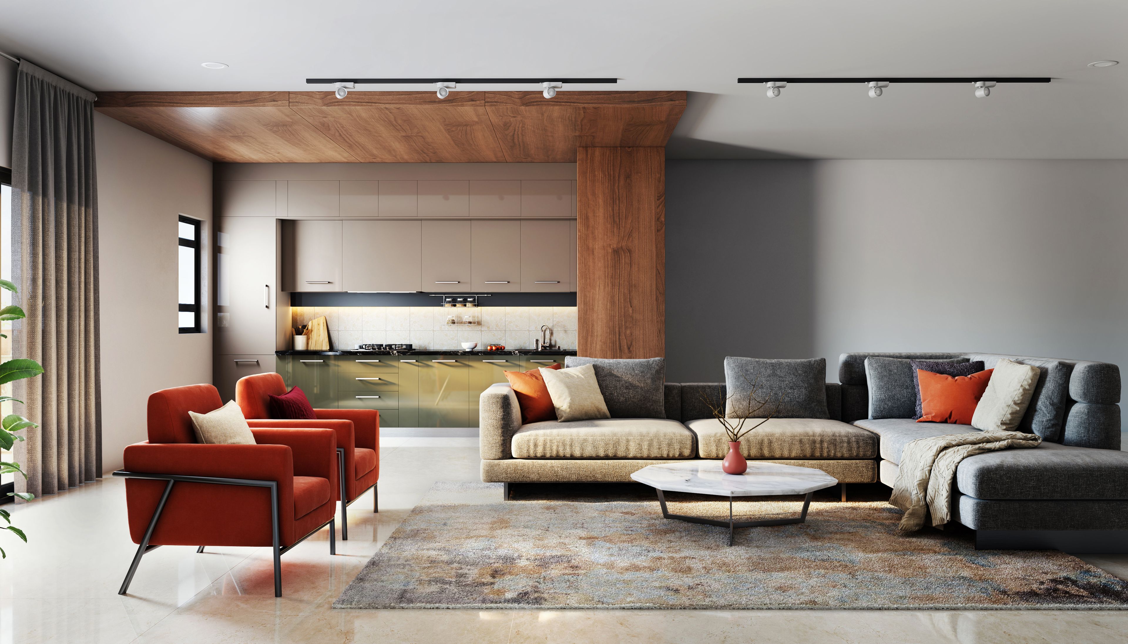 Spacious Contemporary Living Room Easy To Maintain For Young Couples