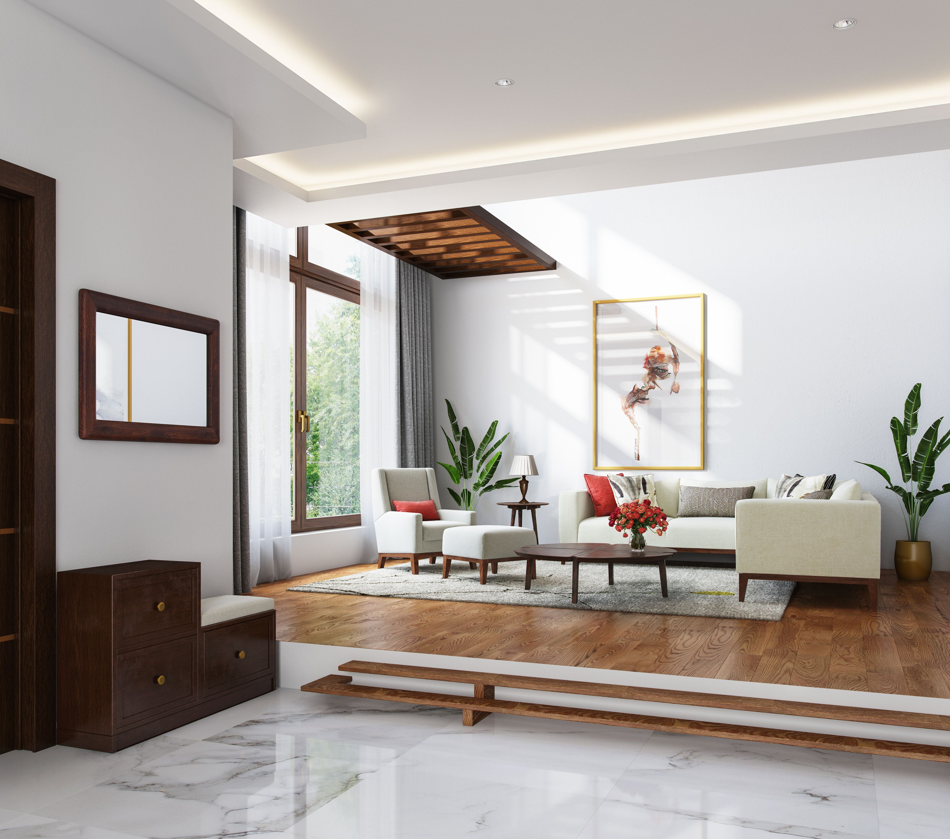 Bright And Spacious Craftsman Style Living Room With Earthy Tones