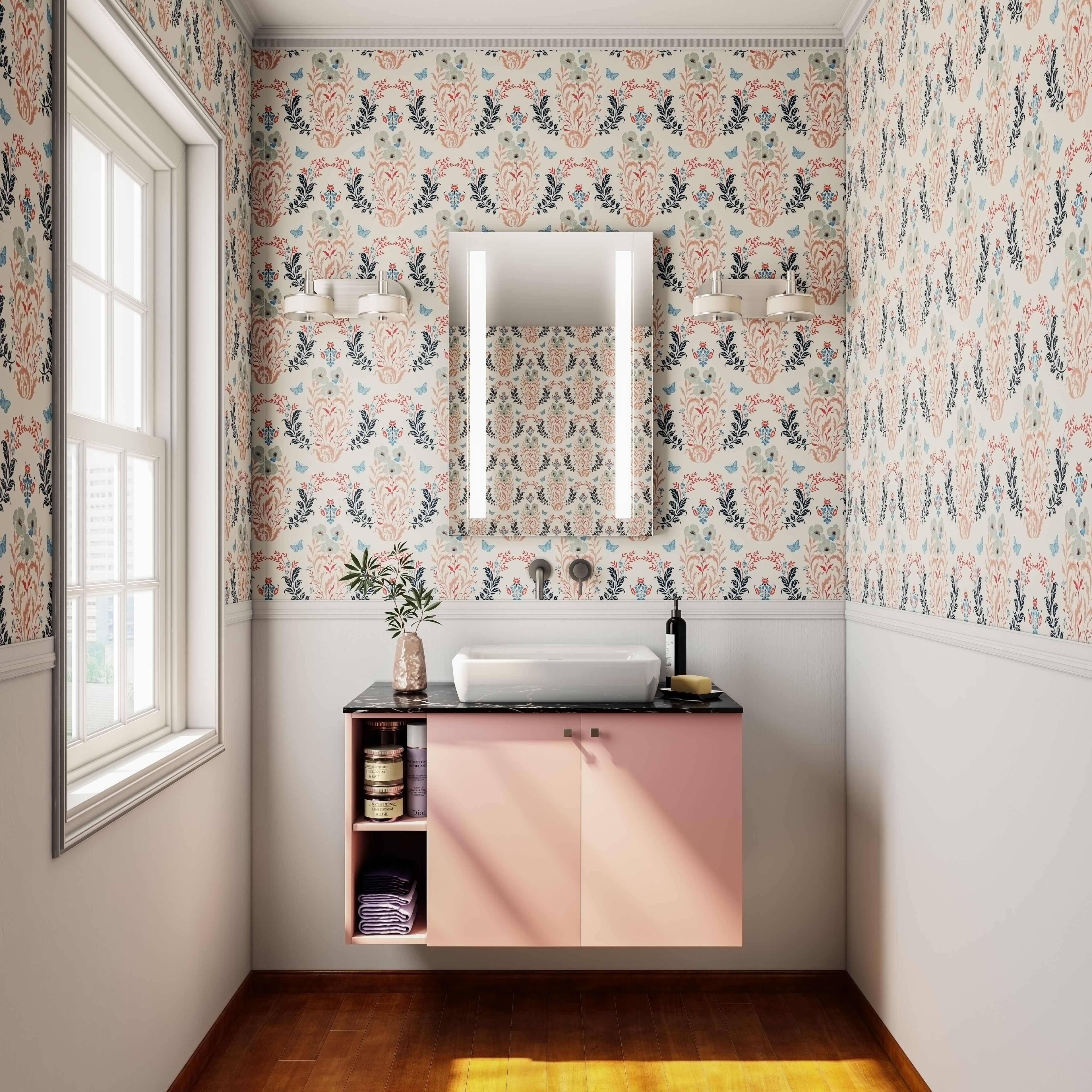 Small Bathroom With Pink Vanity Unit