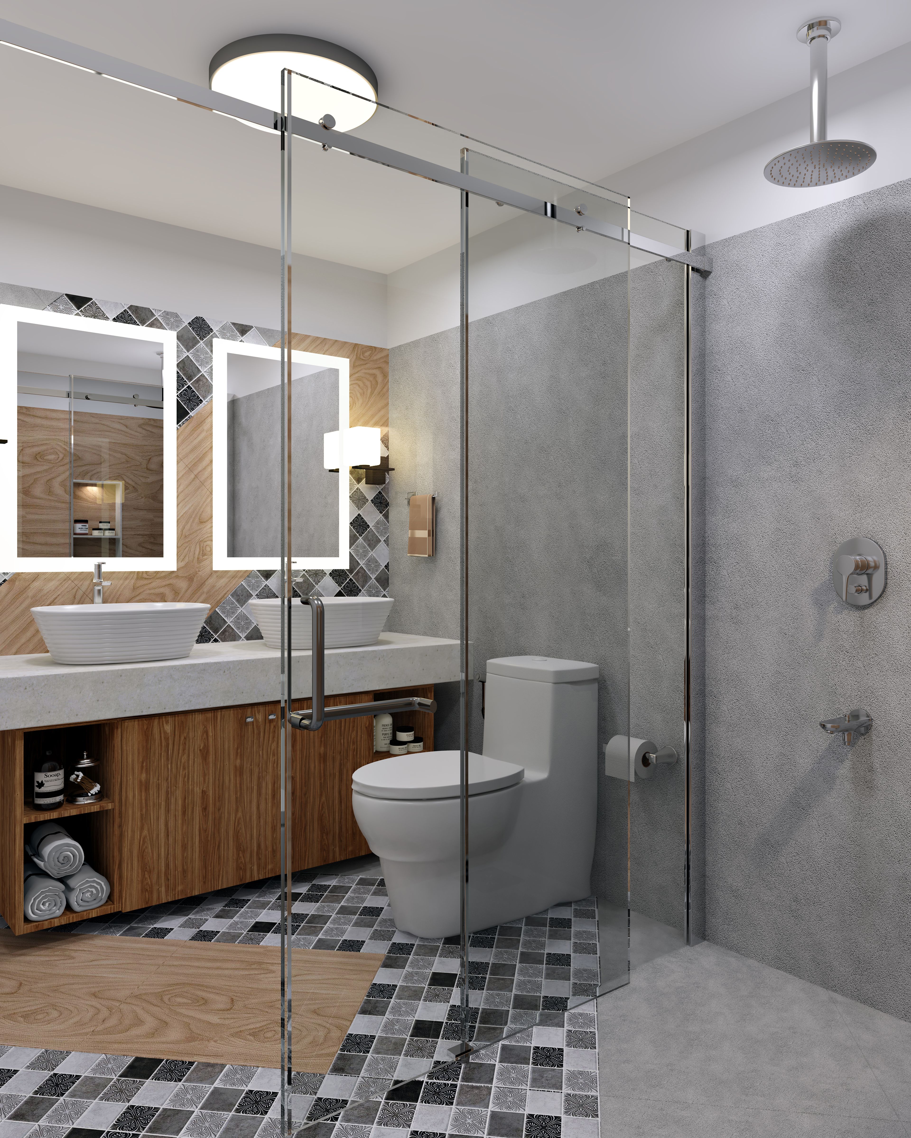 Contemporary Compact Convenient Bathroom with Vinyl Flooring - Livspace