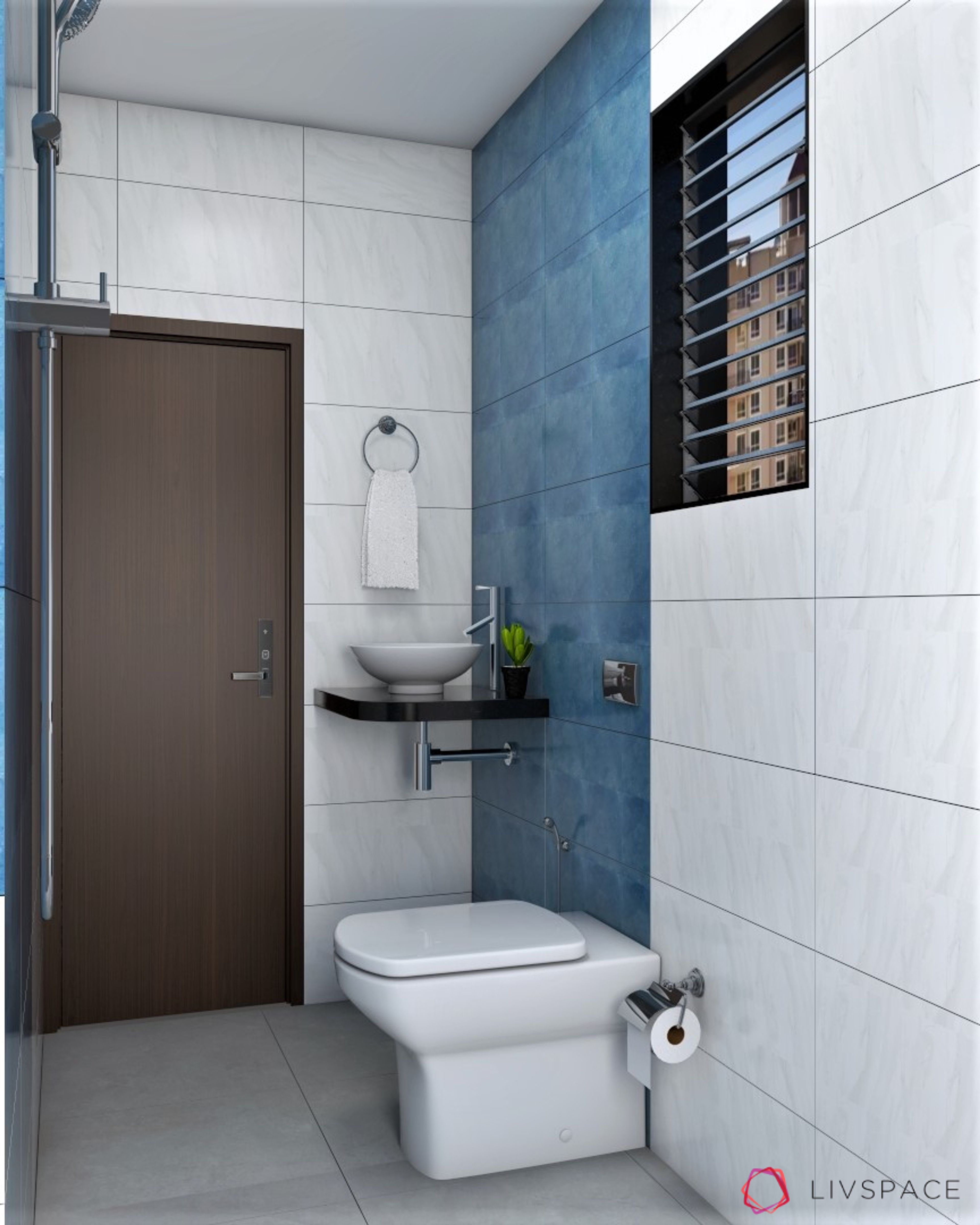Small Minimalistic Bathroom With Combination Wall Tiles