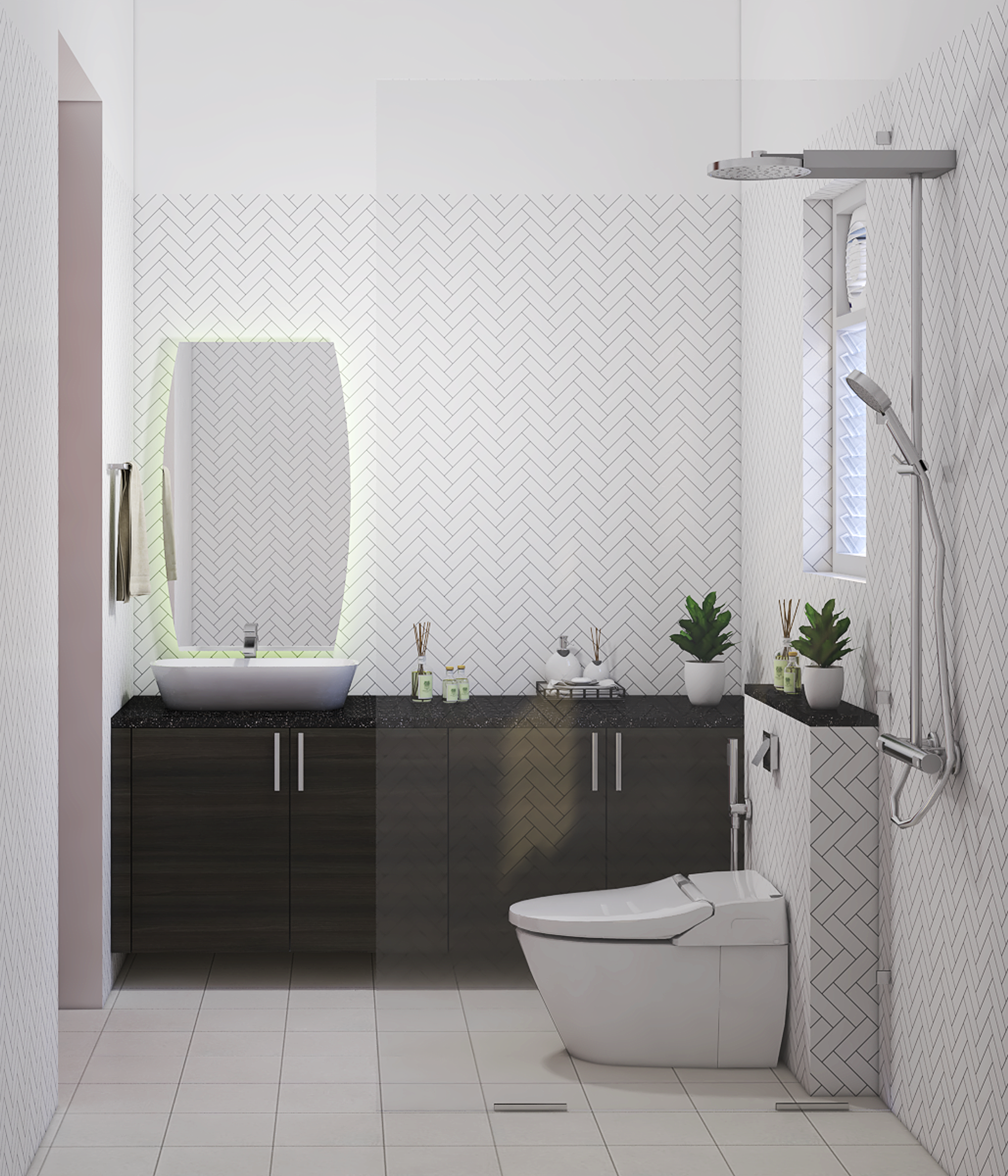 Spacious Minimalistic Bathroom With Ample Storage