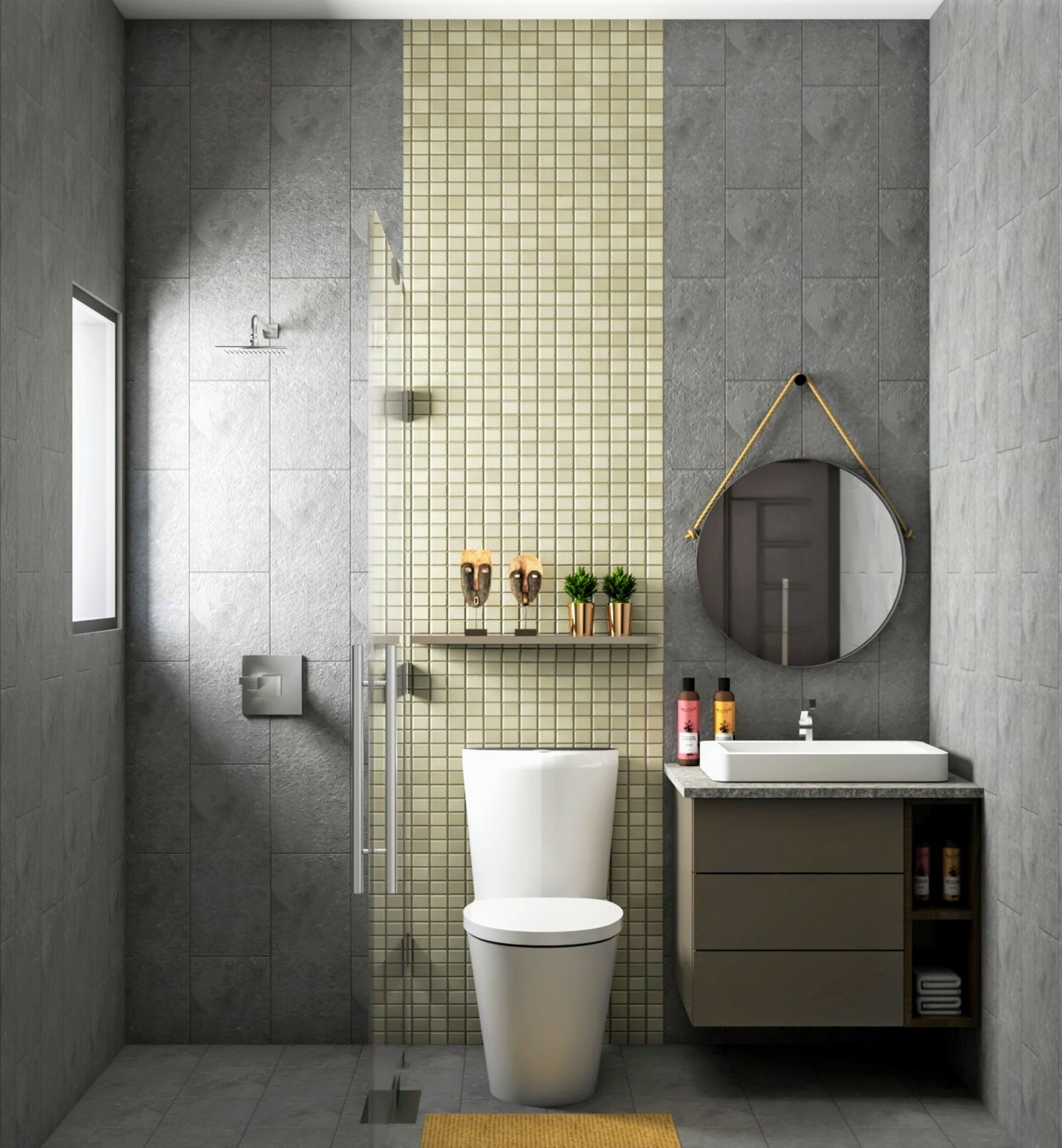 Small Contemporary Bathroom With Combination Wall Tiles