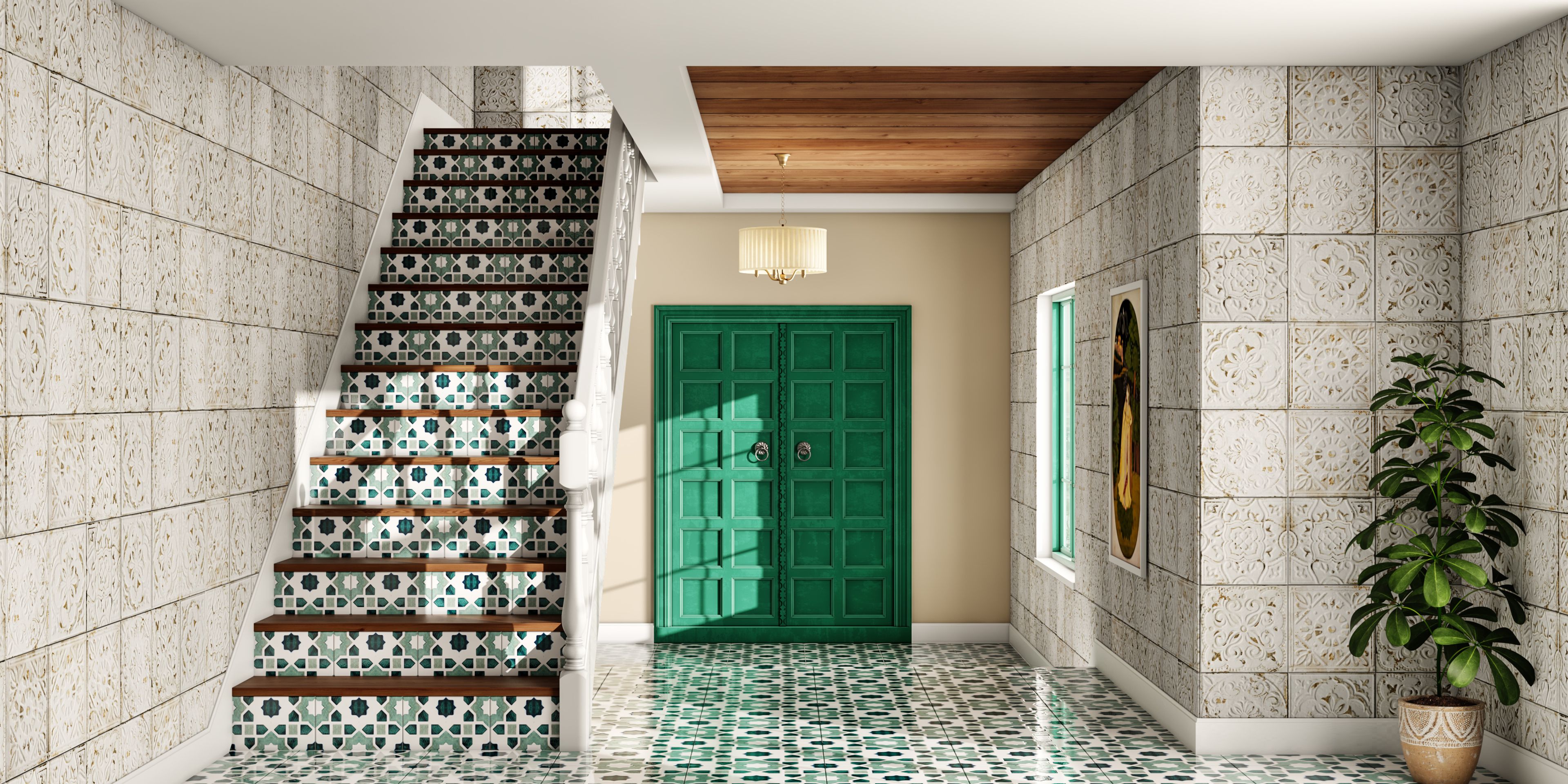 Spacious Contemporary Foyer With Moroccan Floor Design