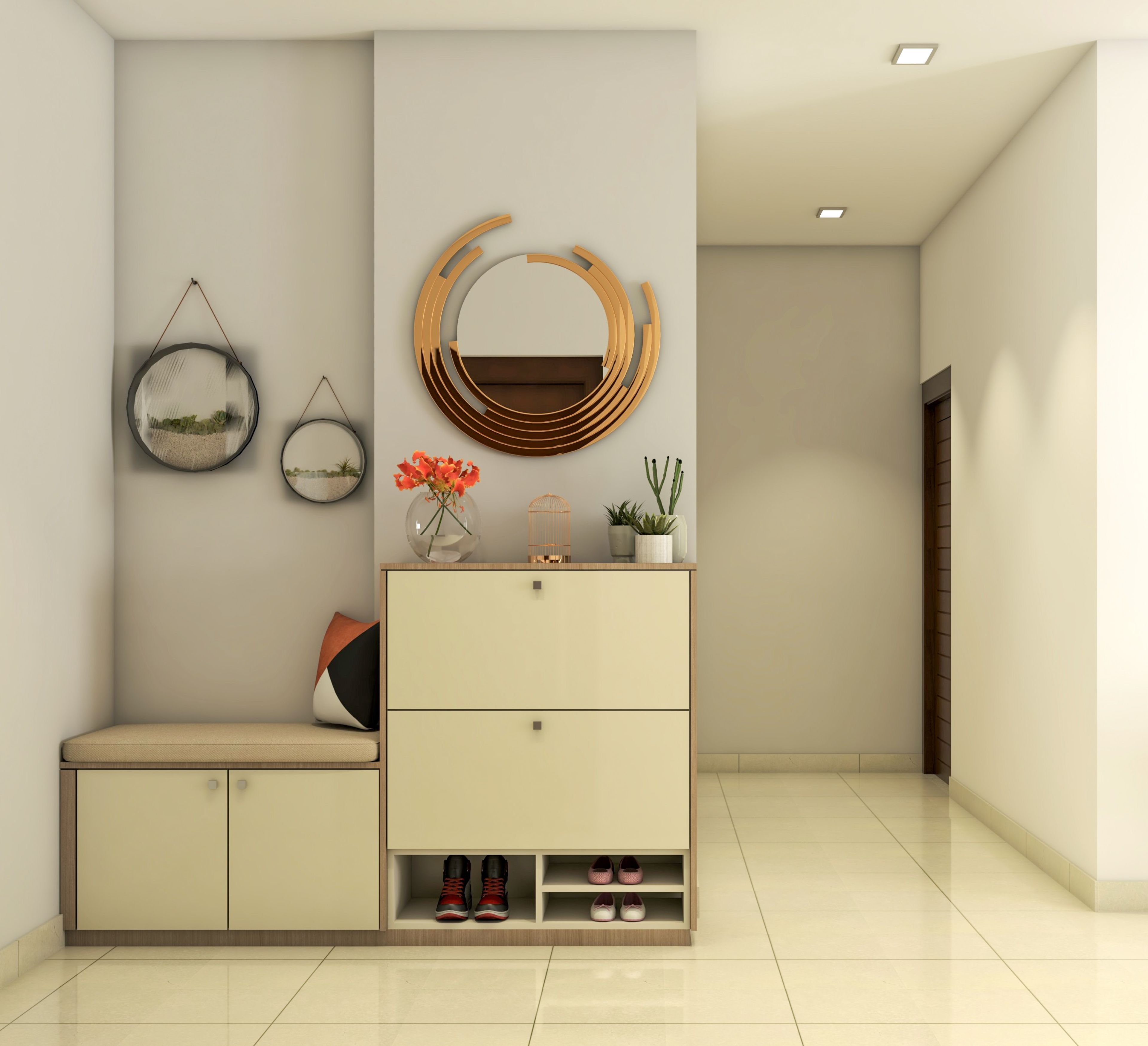 Pastel Colored Foyer Area - Livspace