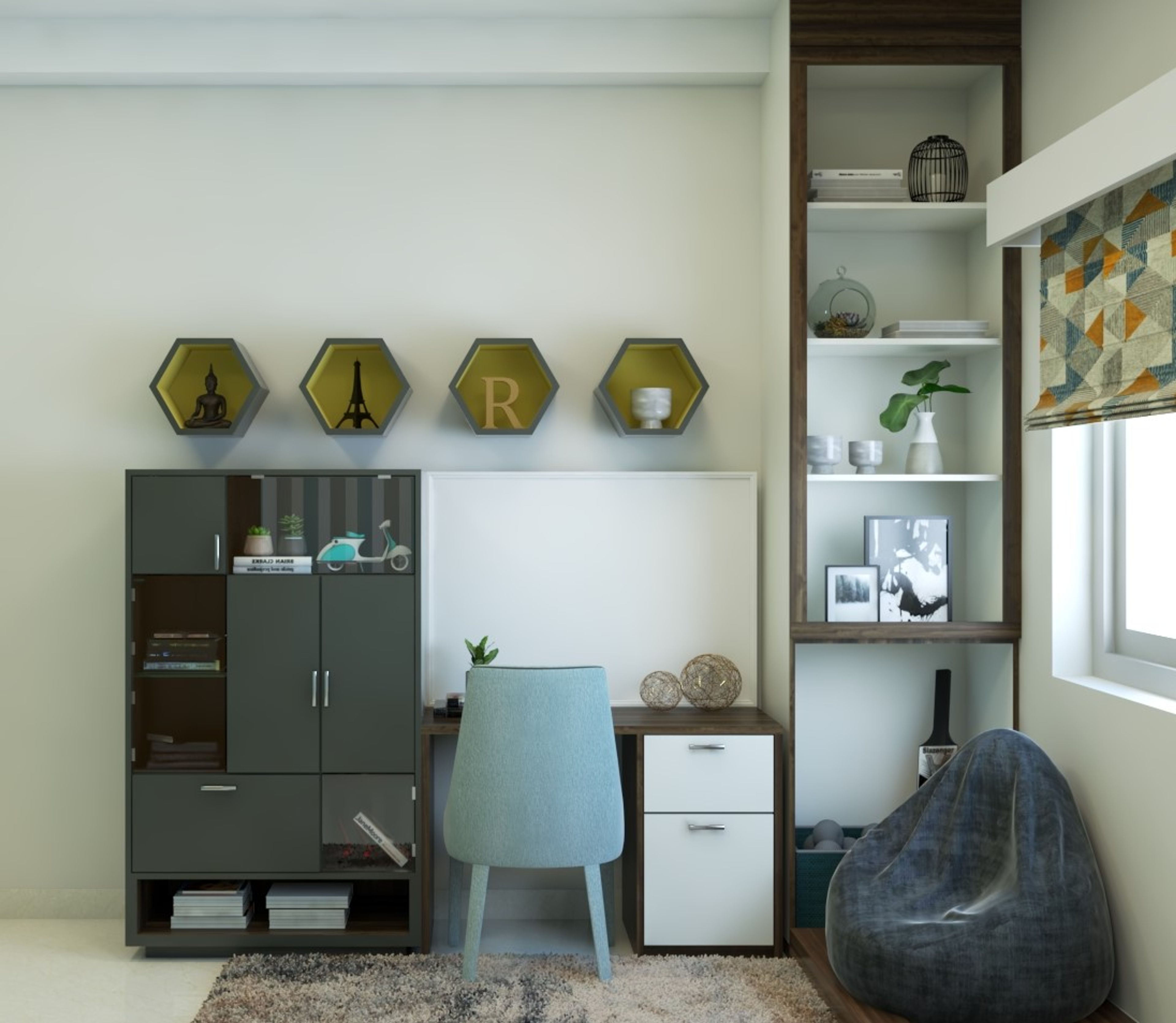 Multi-functional Modern Home Office With Wooden Finish