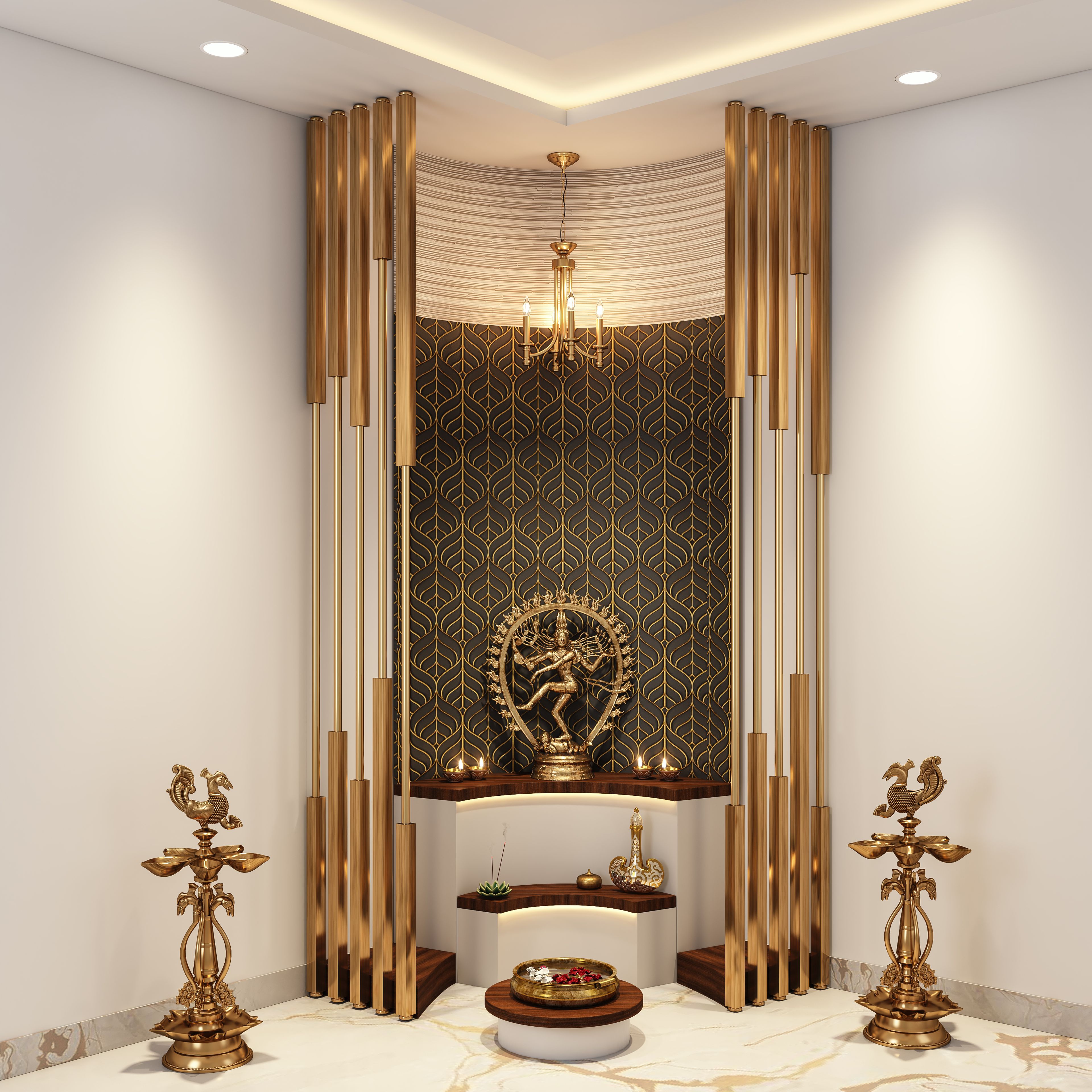Open Corner-Style Pooja Space