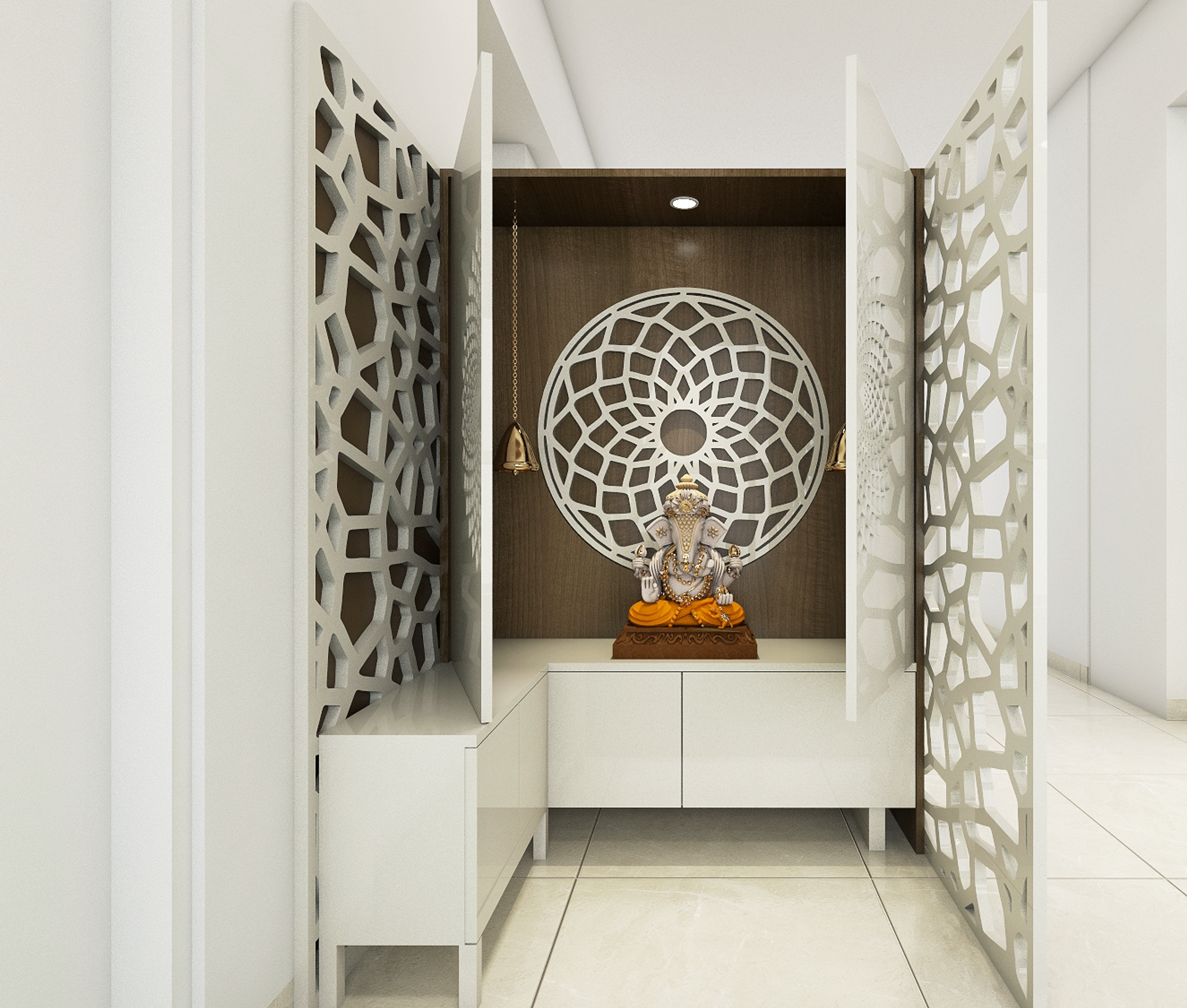 Small Pooja Room Unit With White Doors
