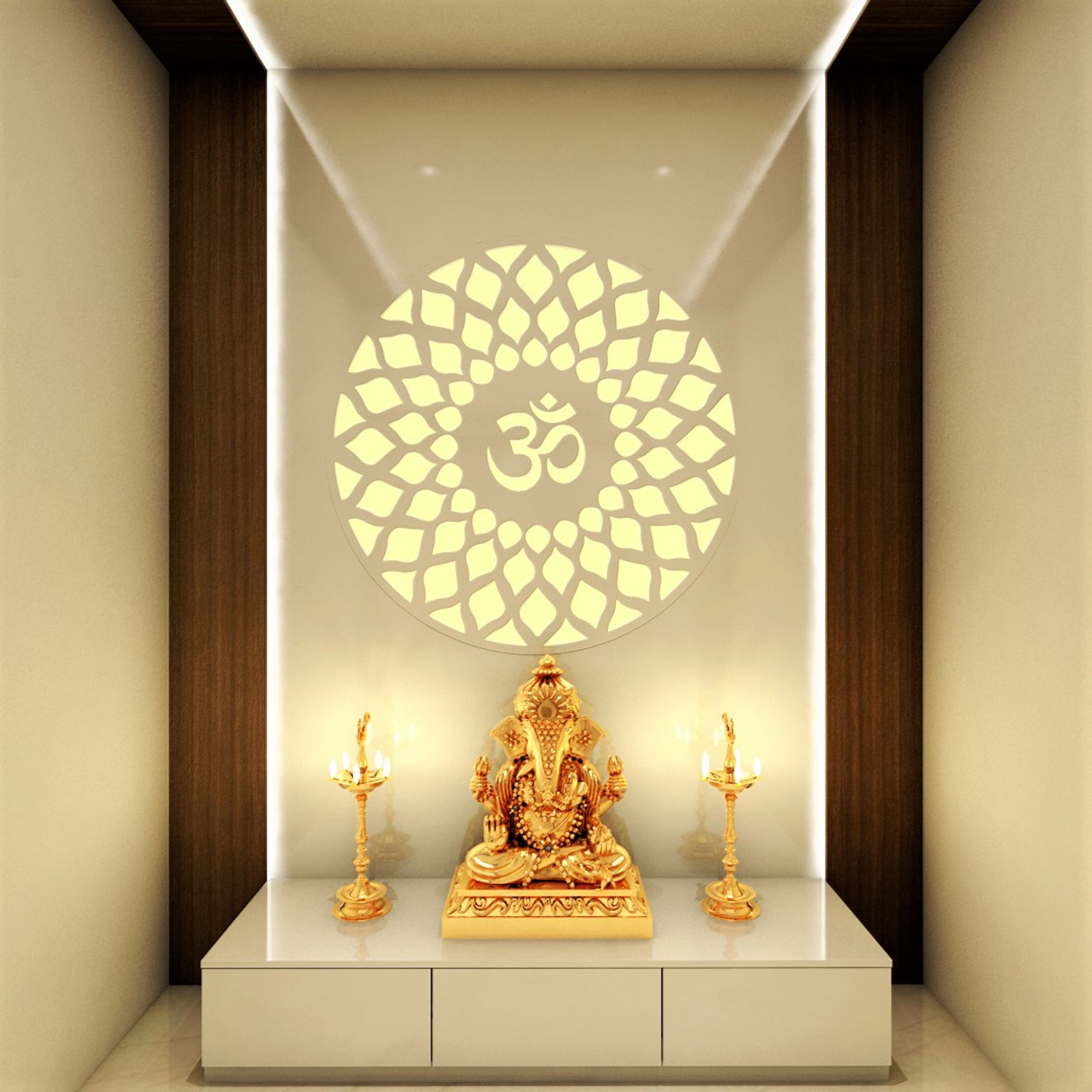 Contemporary Style White Pooja Room Unit