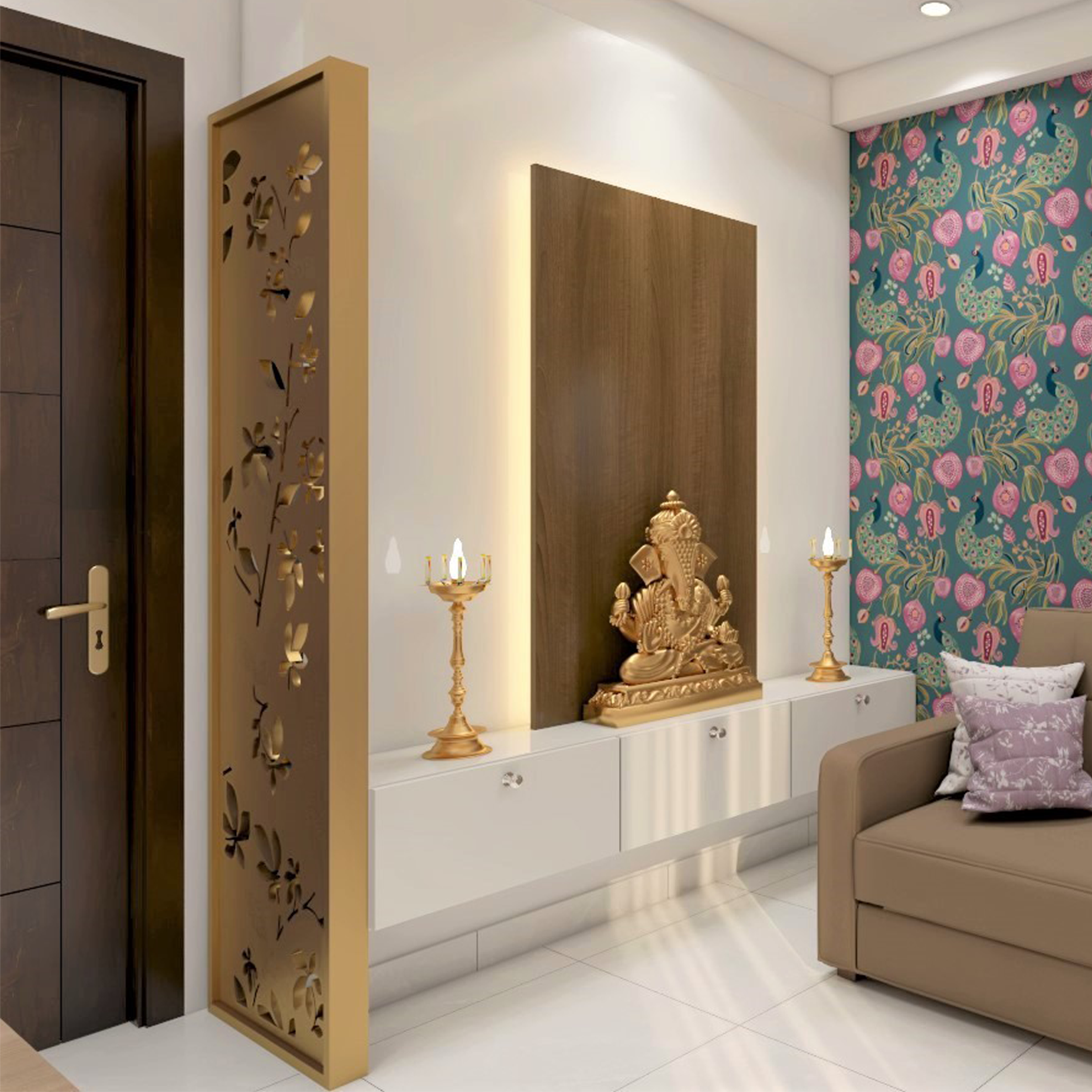 Modern Open Layout Pooja Room For Rental Homes