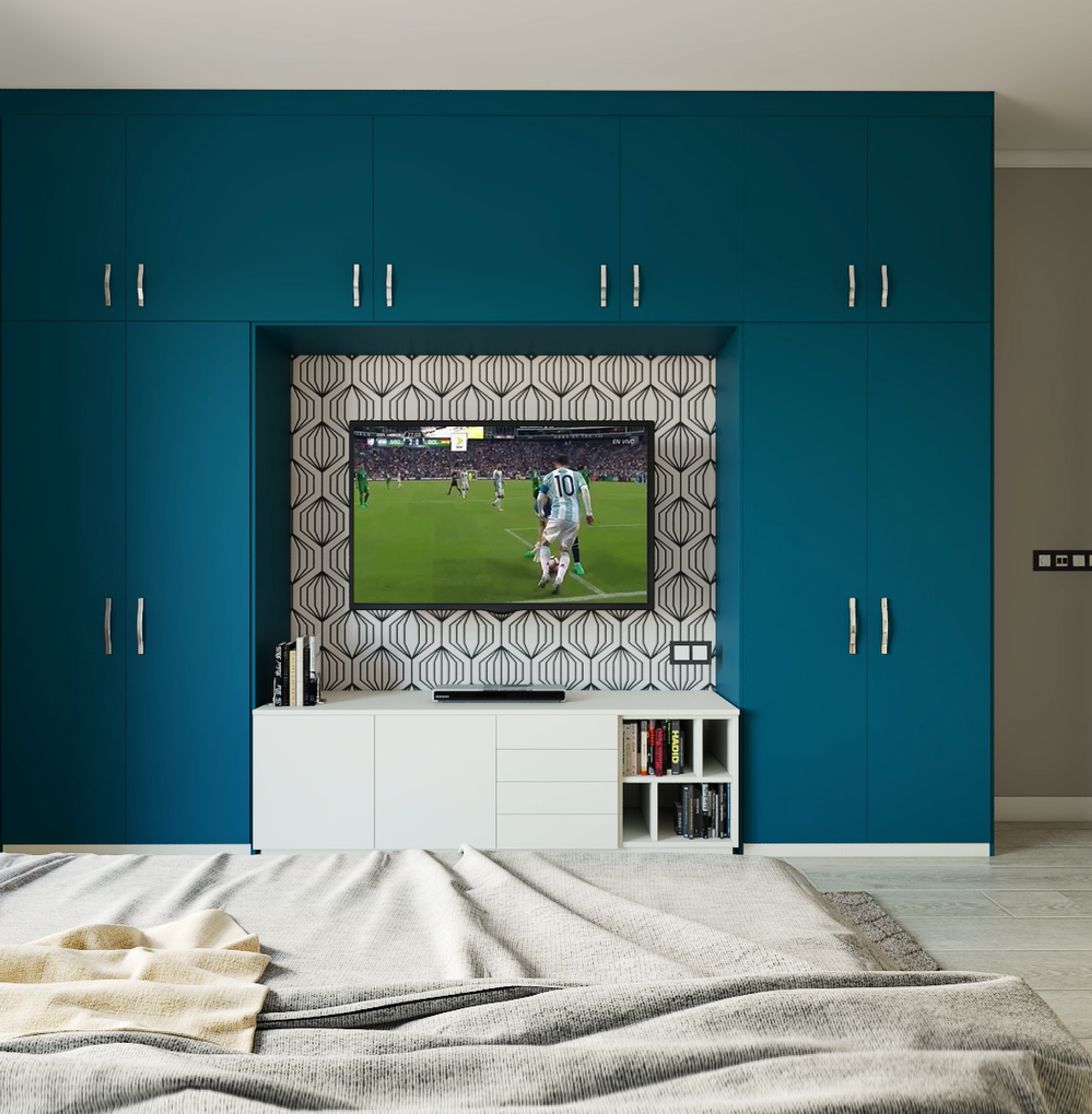 Wardrobe With Matte Blue Finish