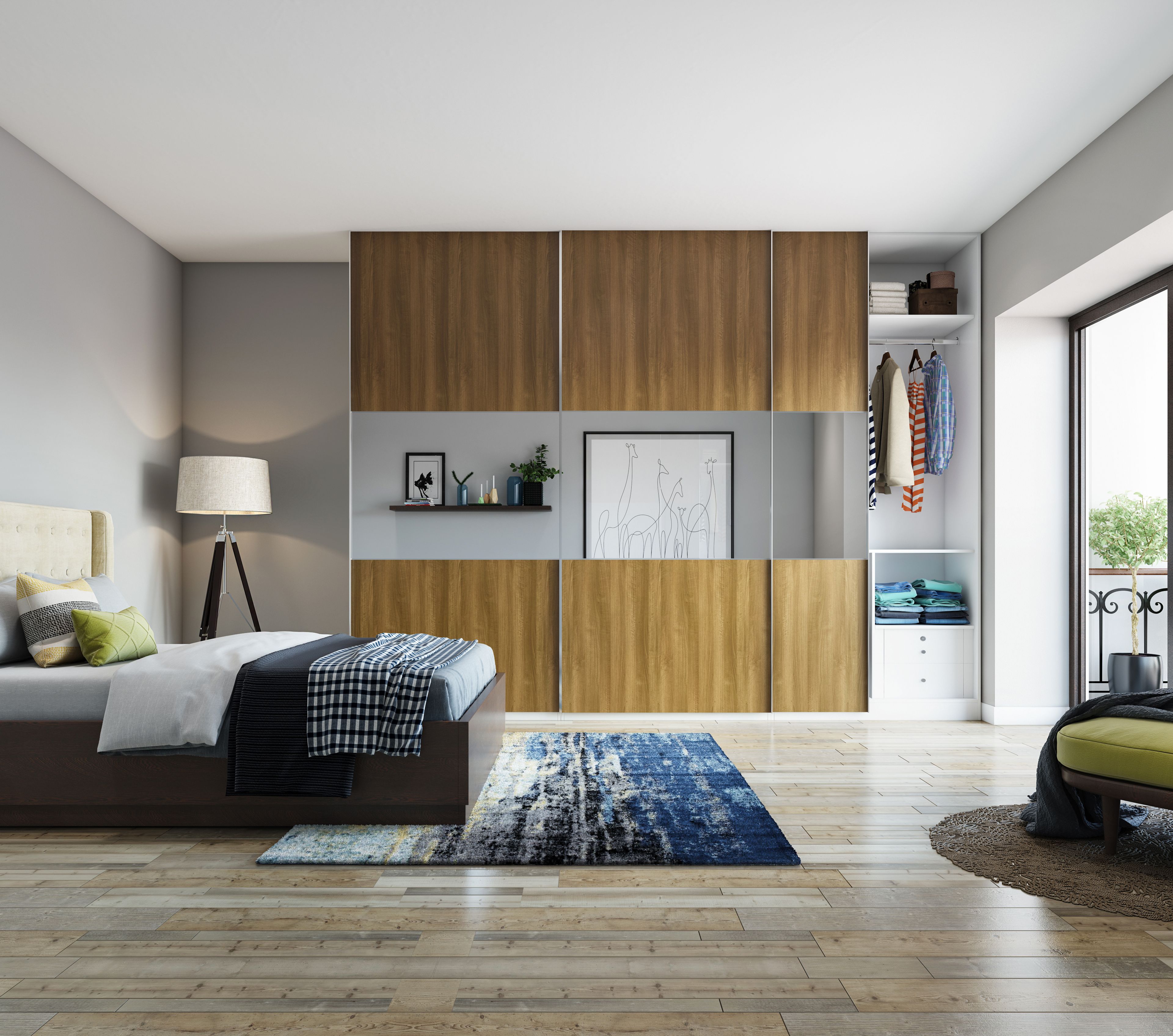 Wooden Textured Wardrobe For Big Bedrooms