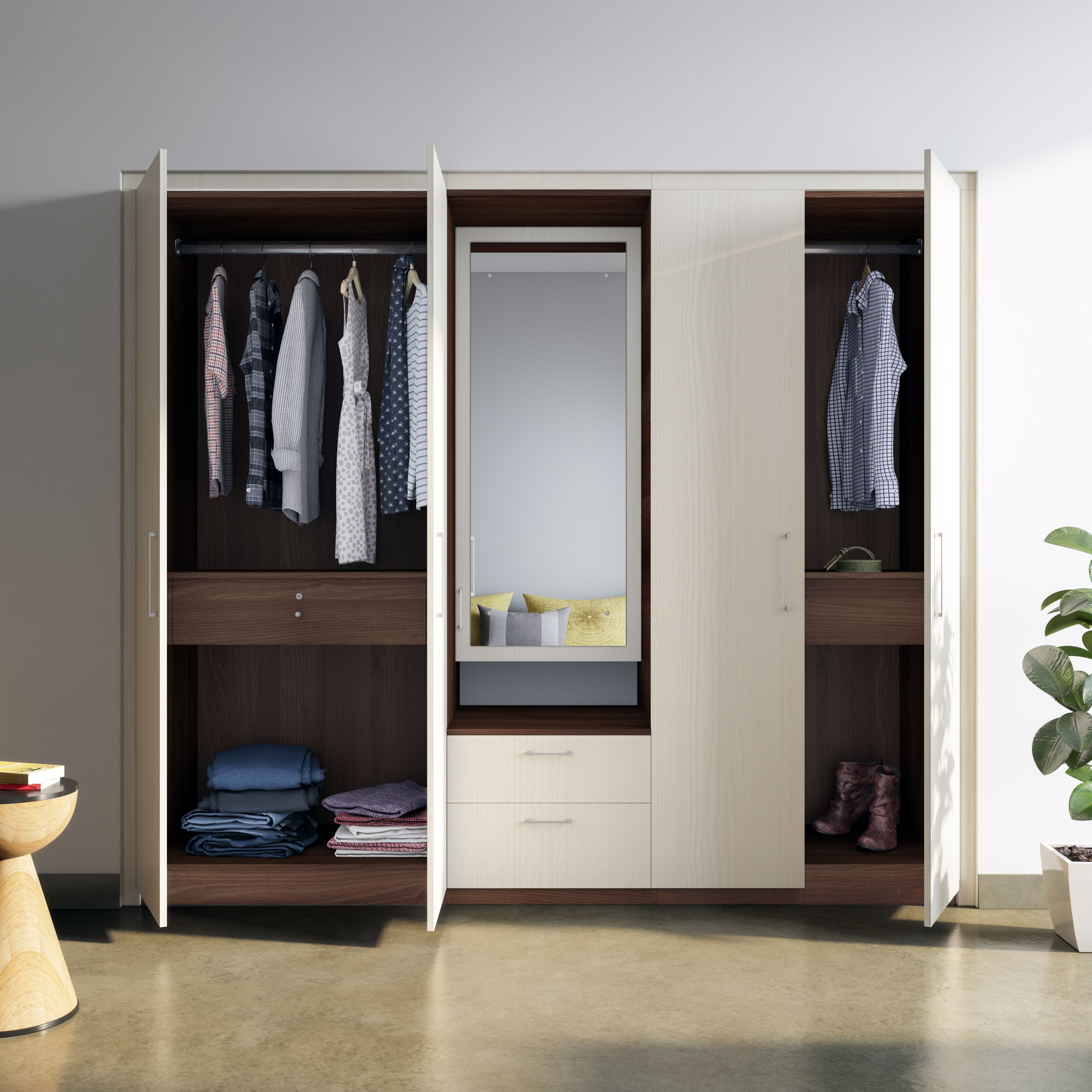 Wooden Textured Wardrobe With Gloss Touch