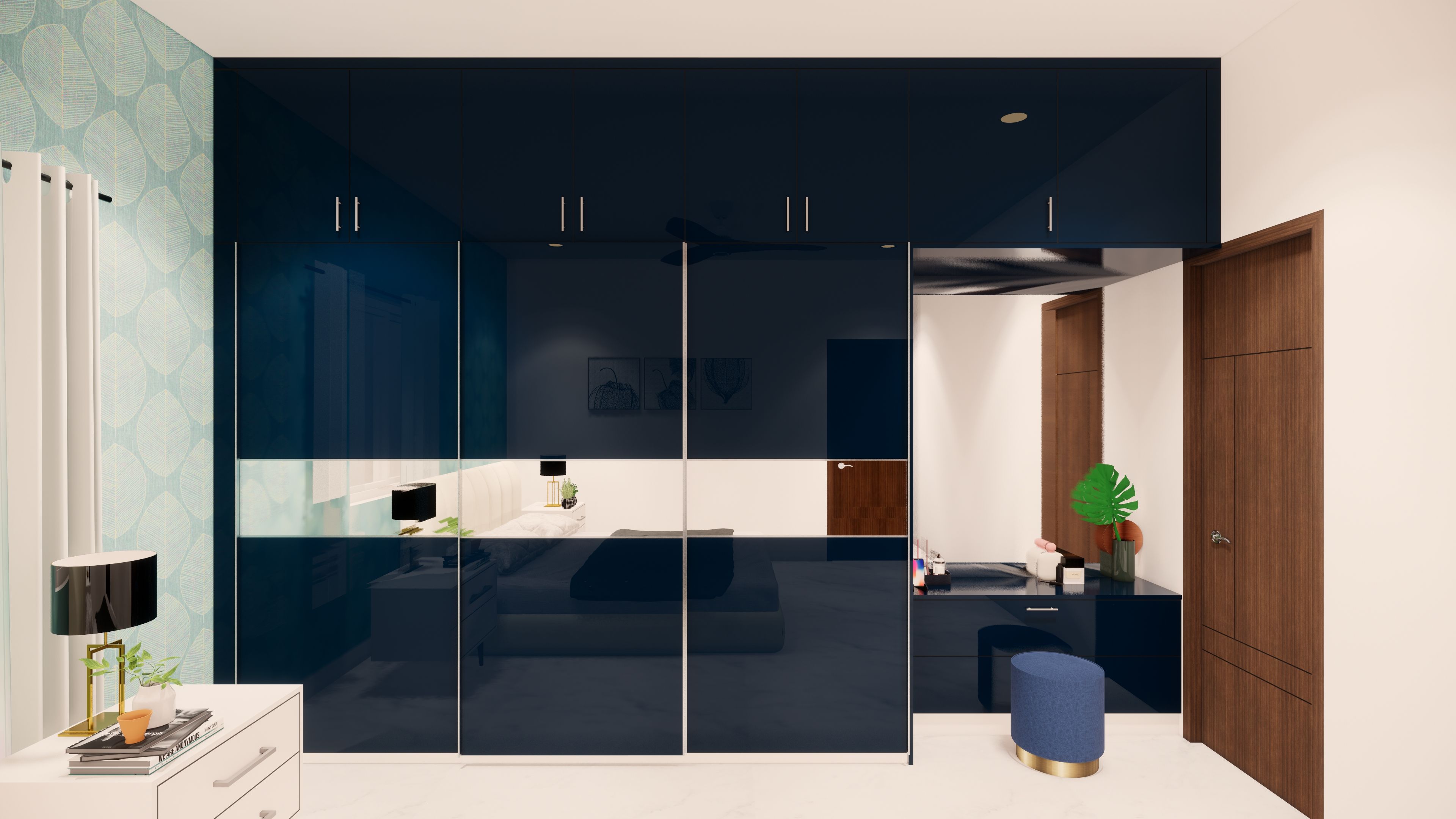 Mirrored Wardrobe With Storage Lofts