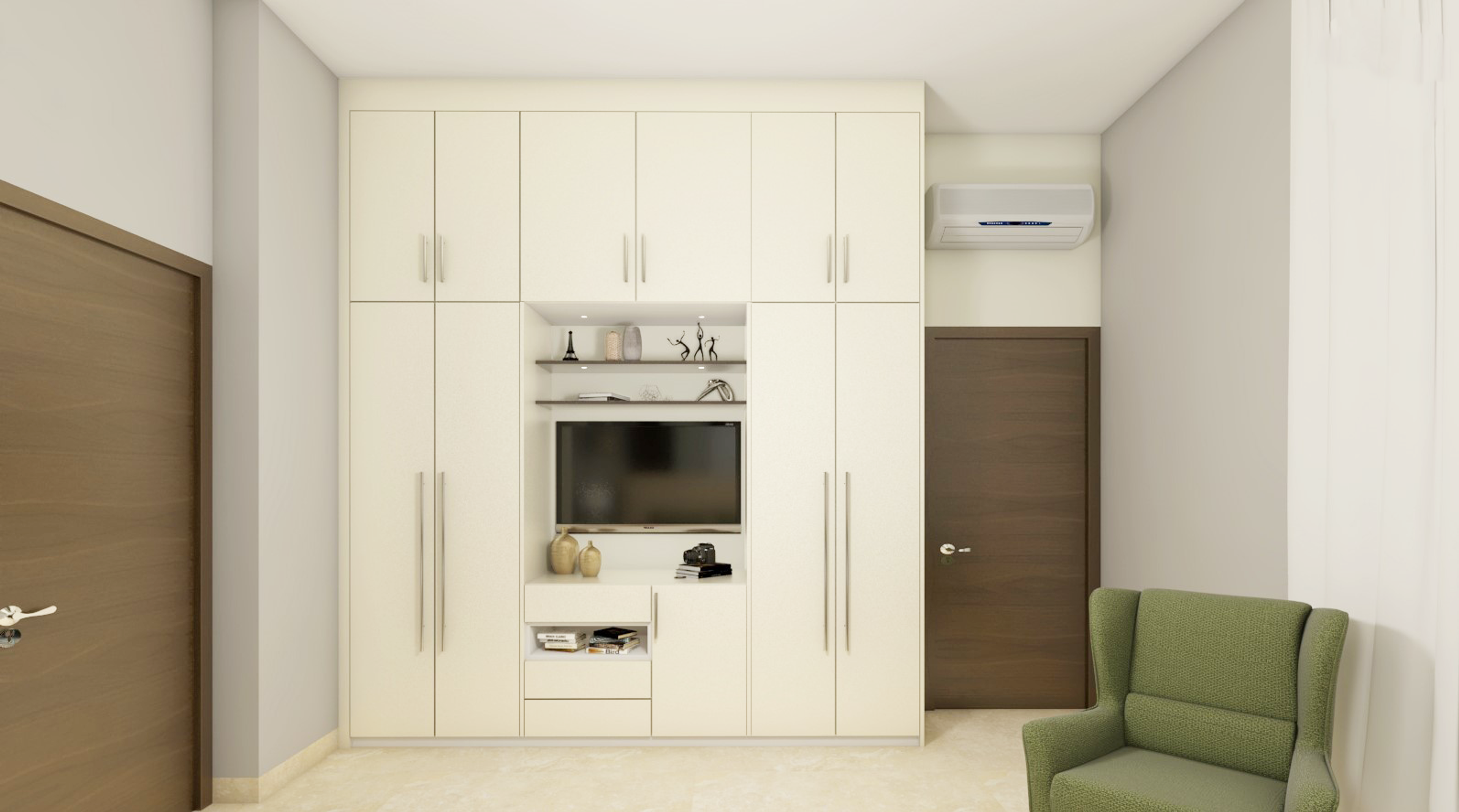 Off White Full Height Wardrobe With Laminate Finish