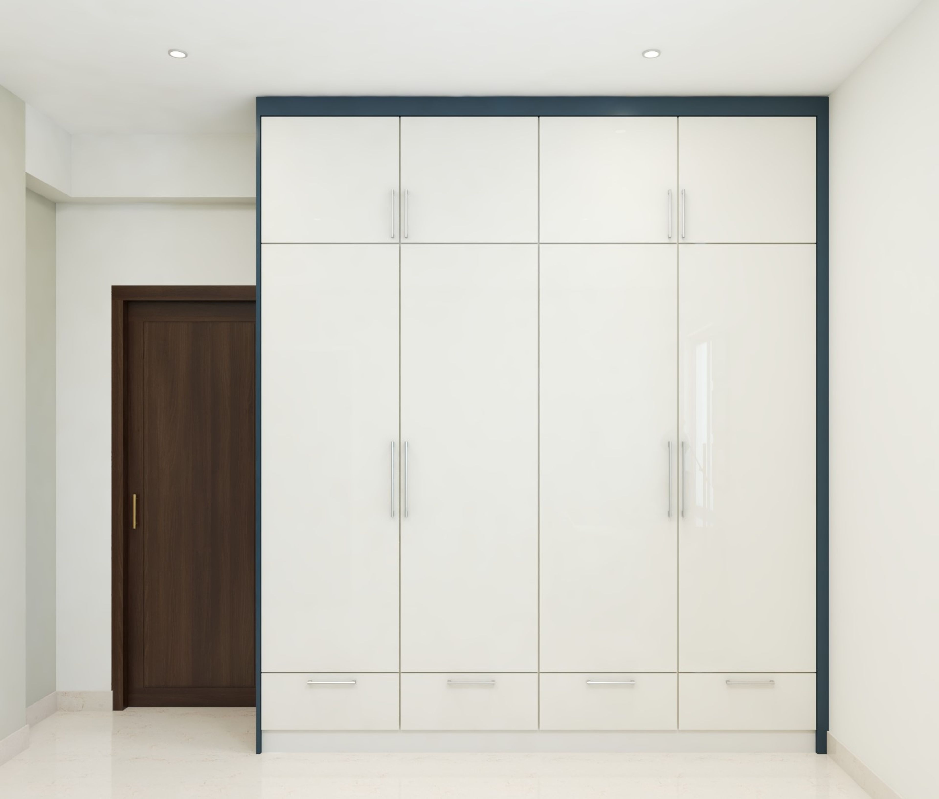 Functional Wardrobe With White Glossy Laminates