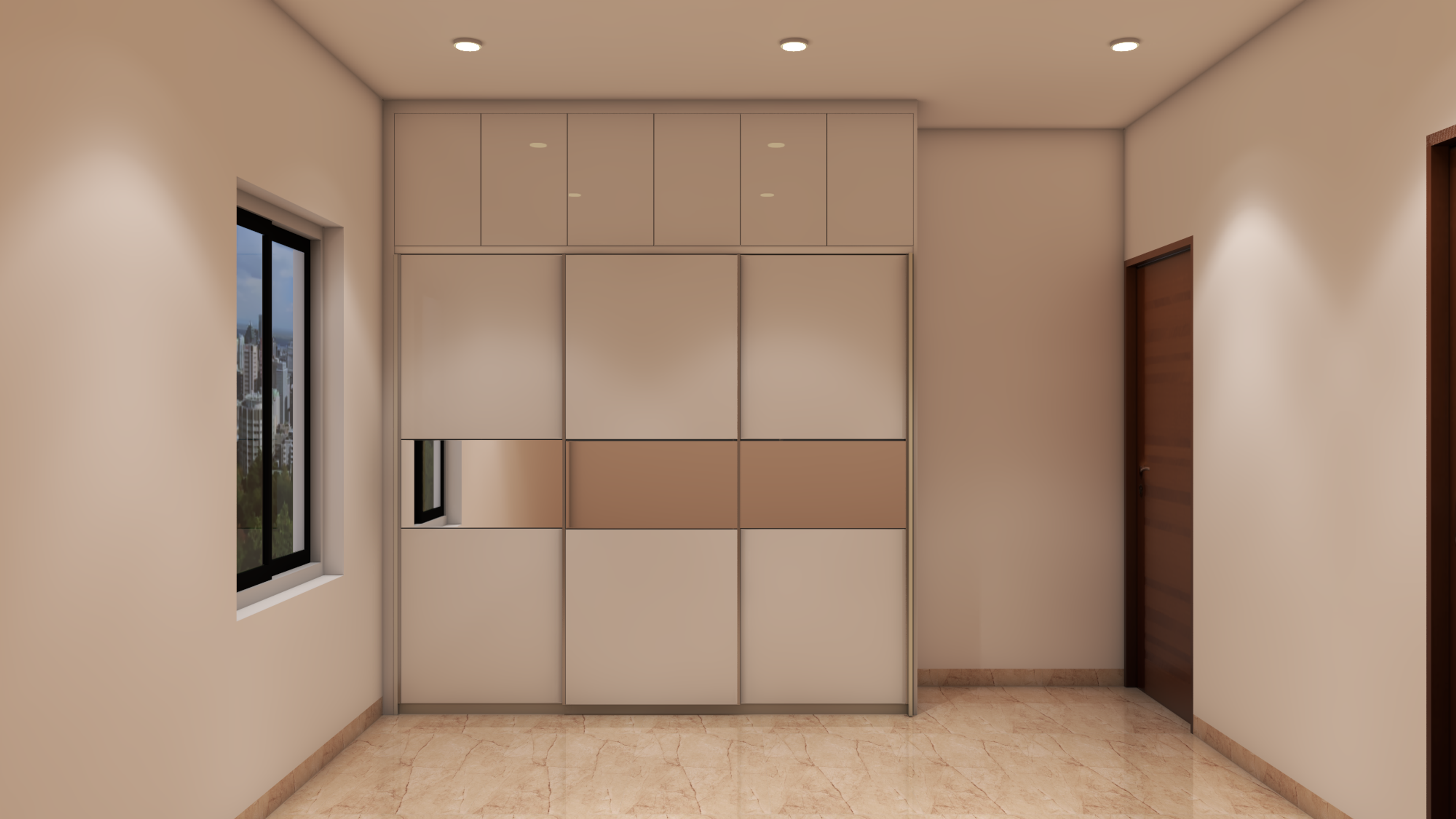 Simple Wardrobe With Glossy Laminate And Mirror