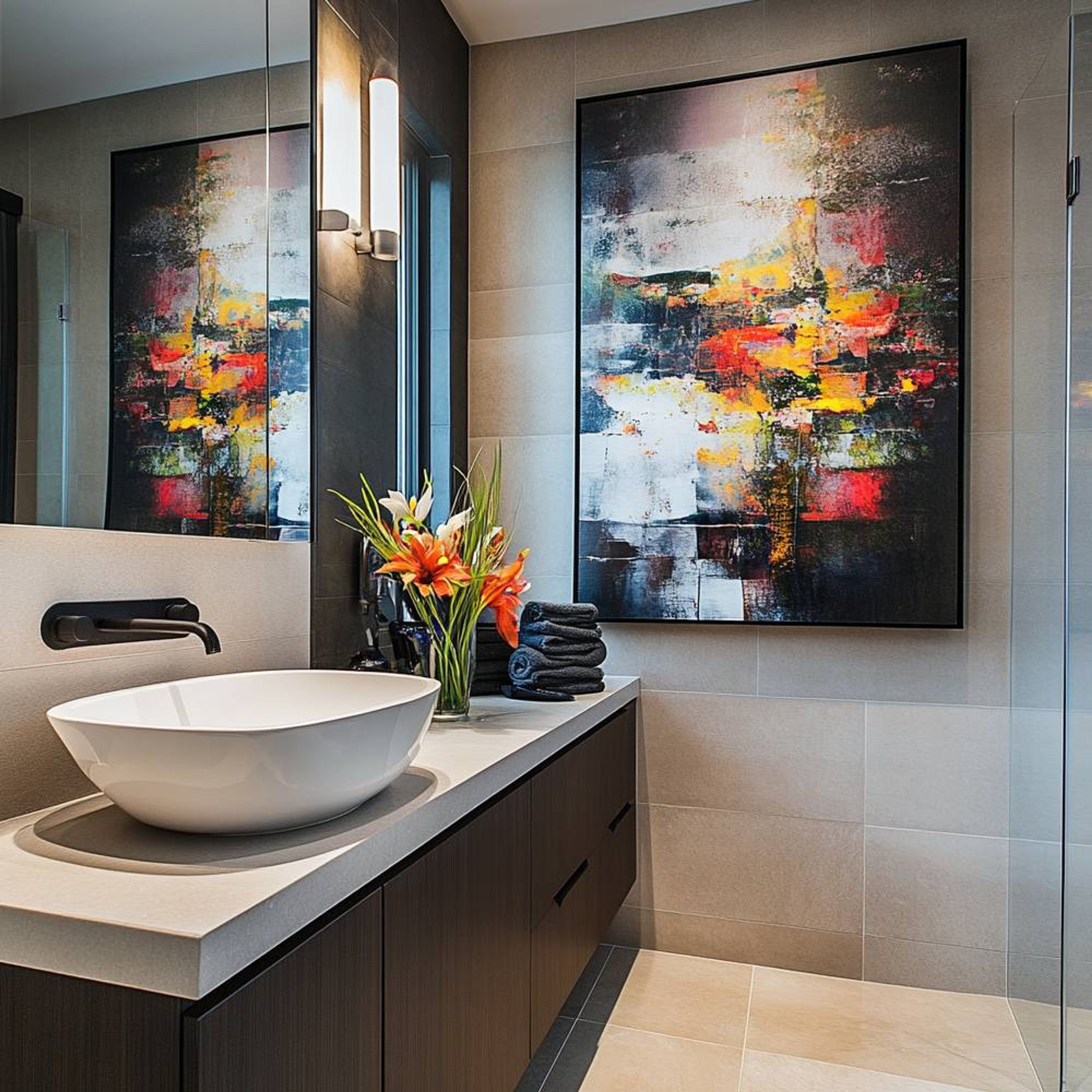 Contemporary Brown Bathroom Design with Drawer Storage