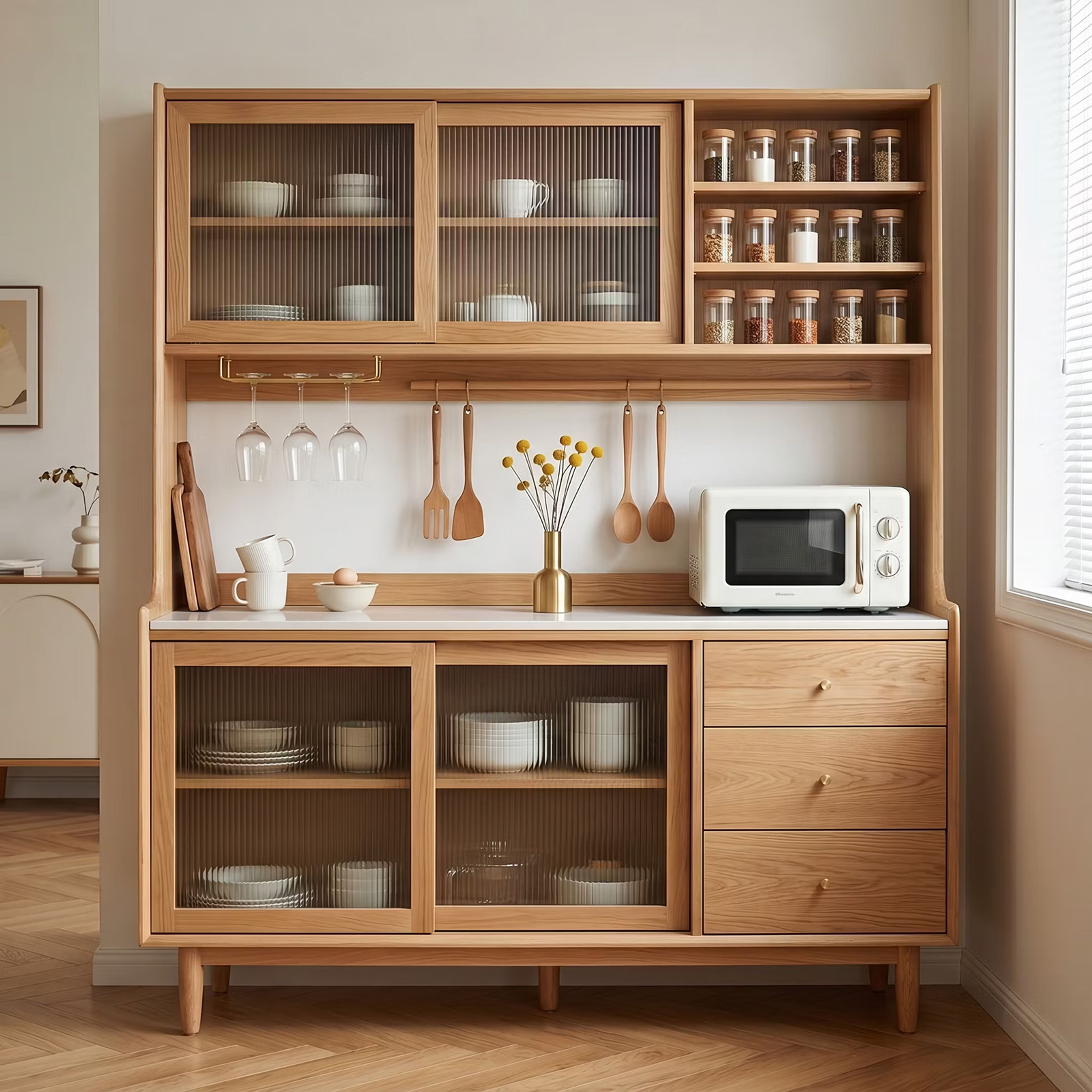 Scandinavian Crockery Unit Design in Tiepolo with Brass Knob Drawers