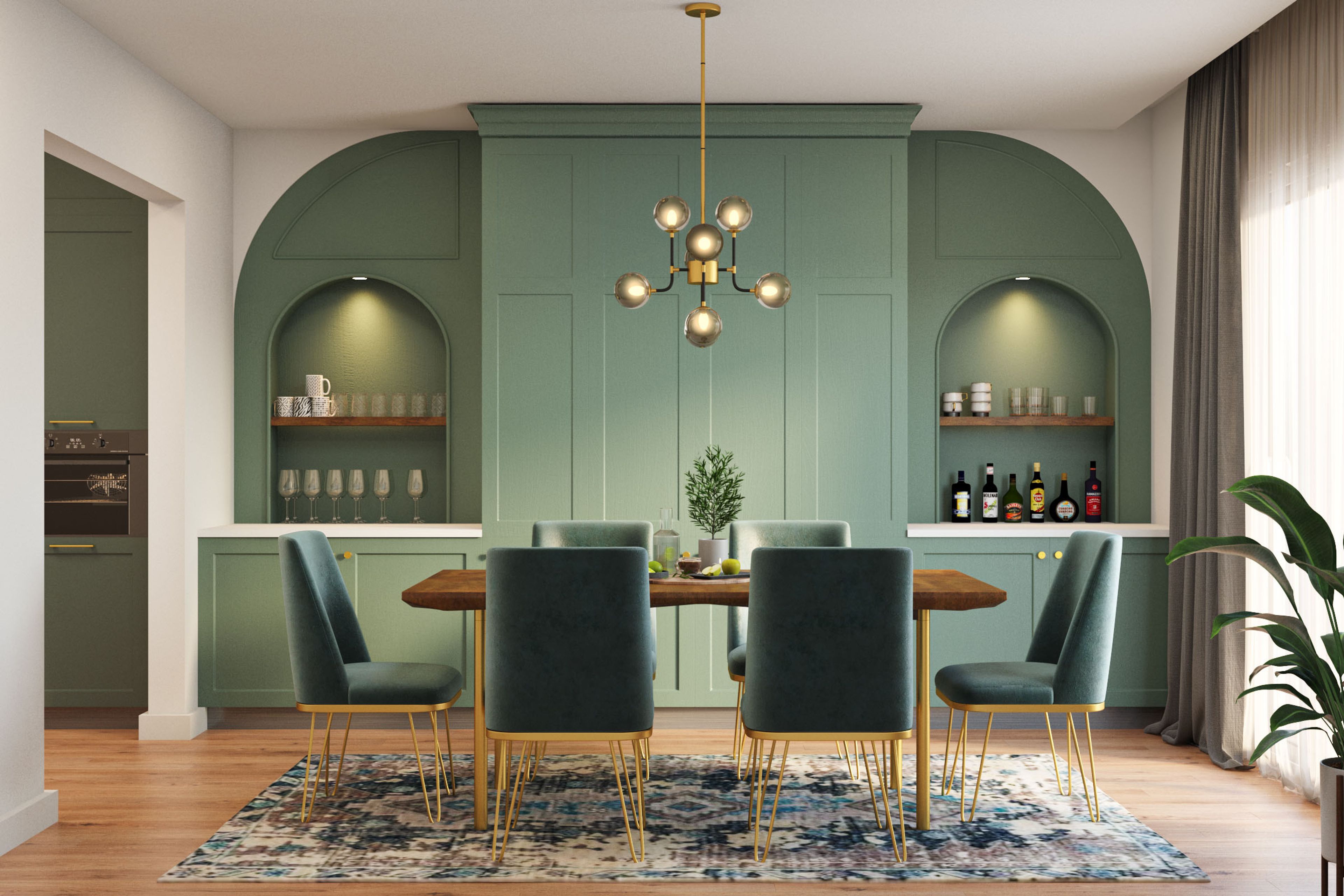 Dining Room Design with Teal Velvet Chairs