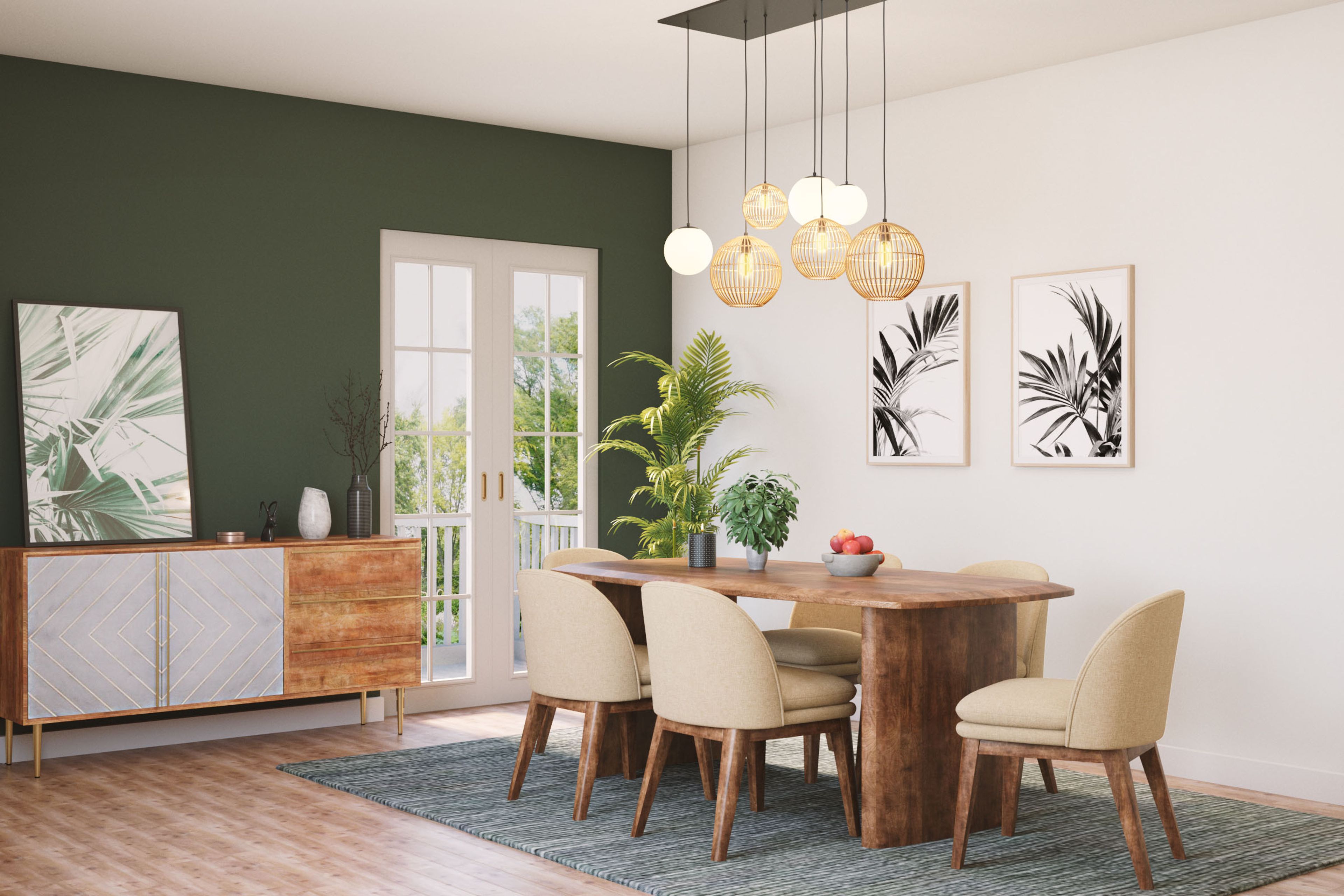 Dining Room Design with Beige Chairs and Wooden Table