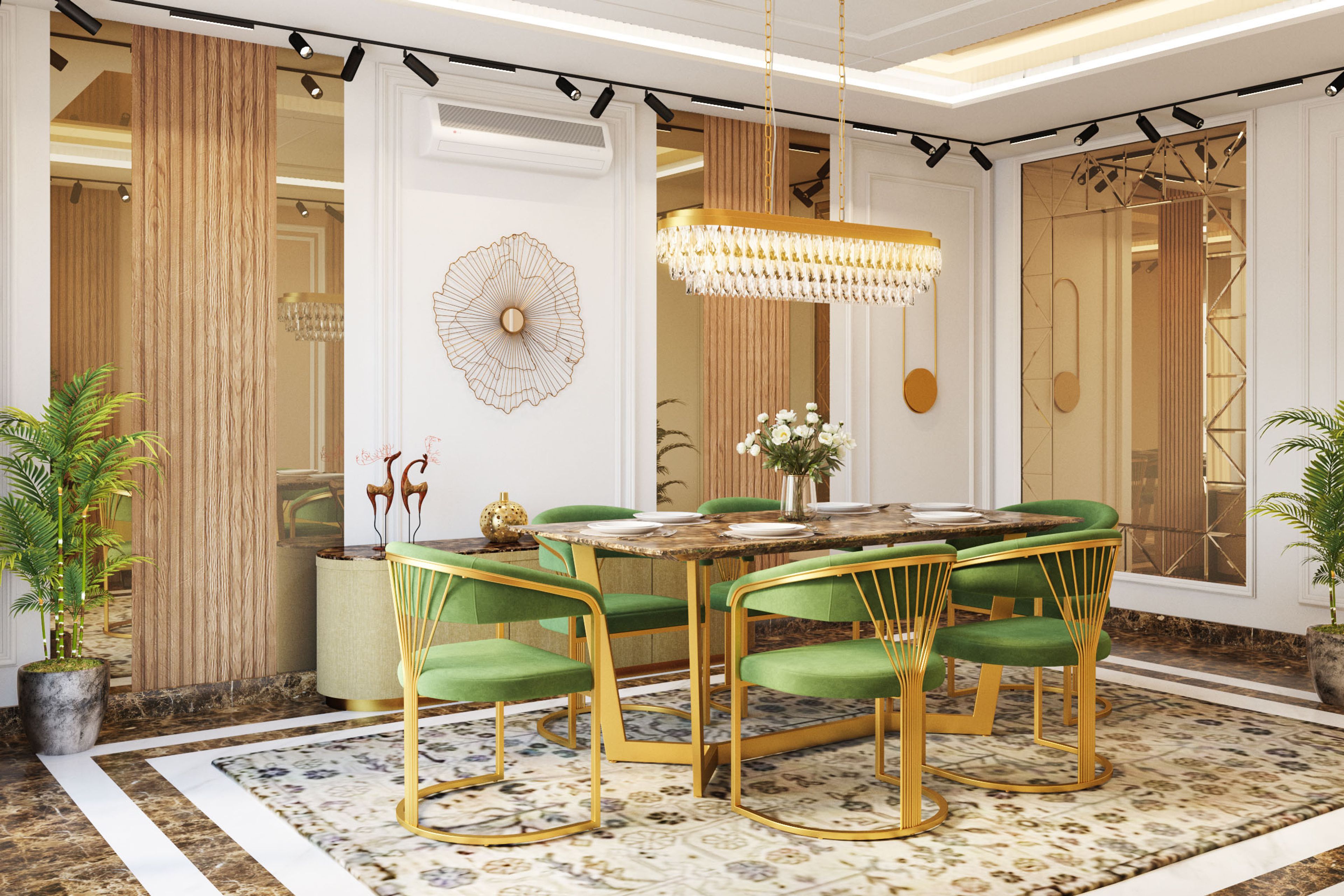 Dining Room Design with Dark Marble Top Table