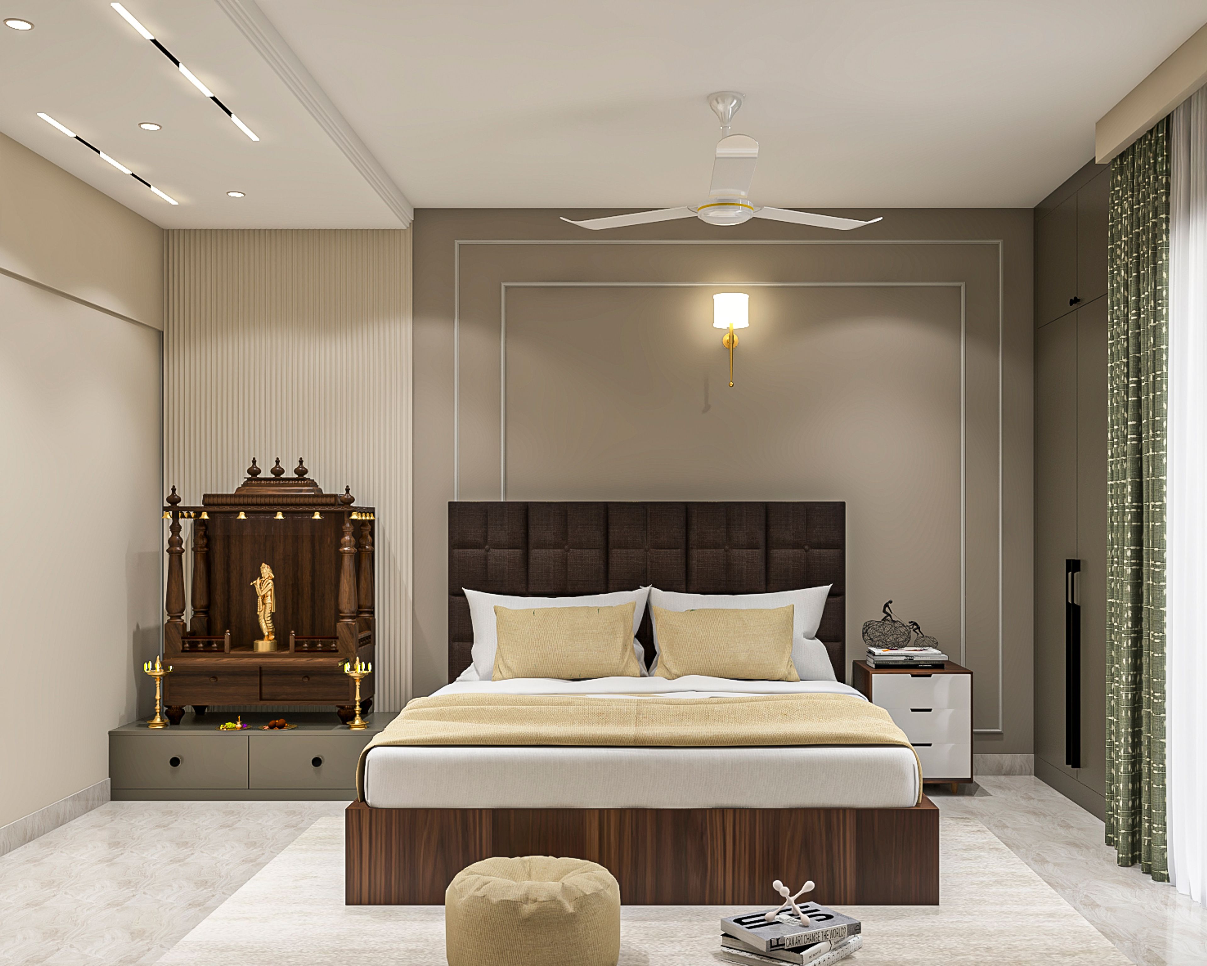 Classic Single Layer Gypsum False Ceiling Design with Spot and Strip Lighting