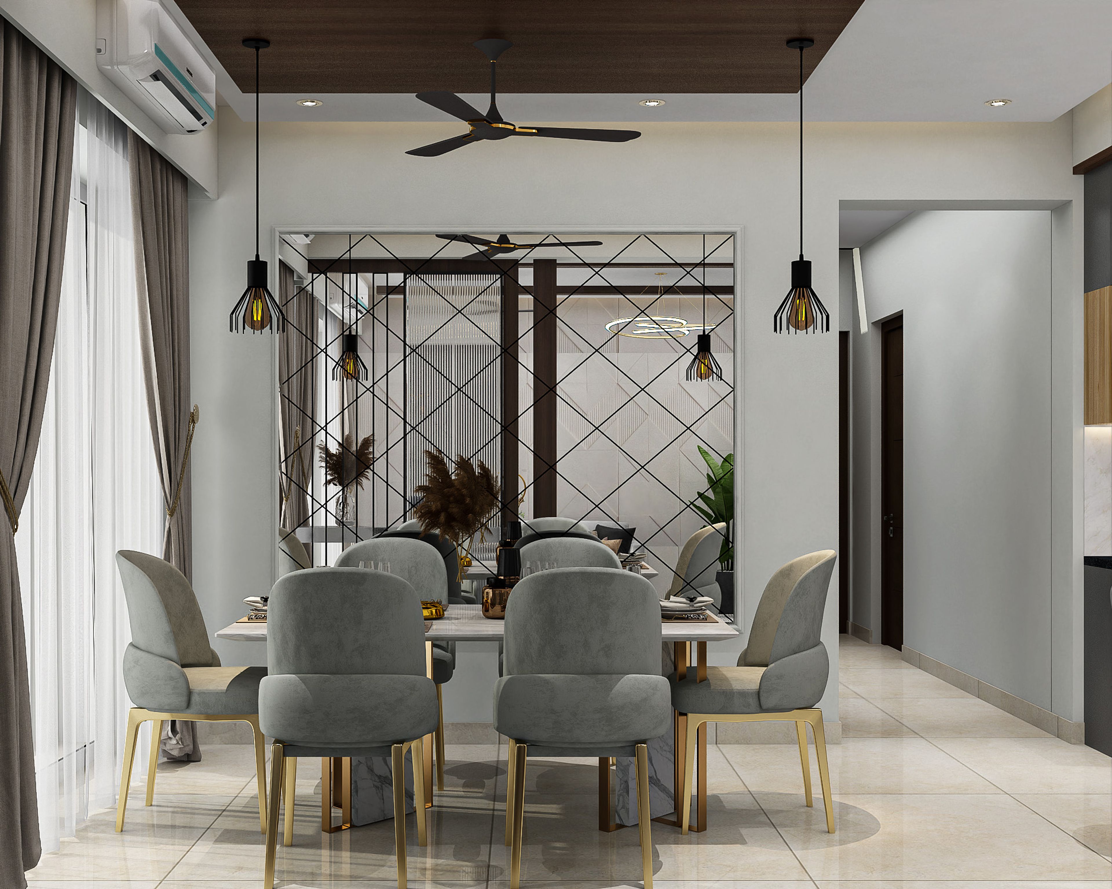 Modern Double Layer Gypsum and Wood False Ceiling Design with Cove and Spotlights