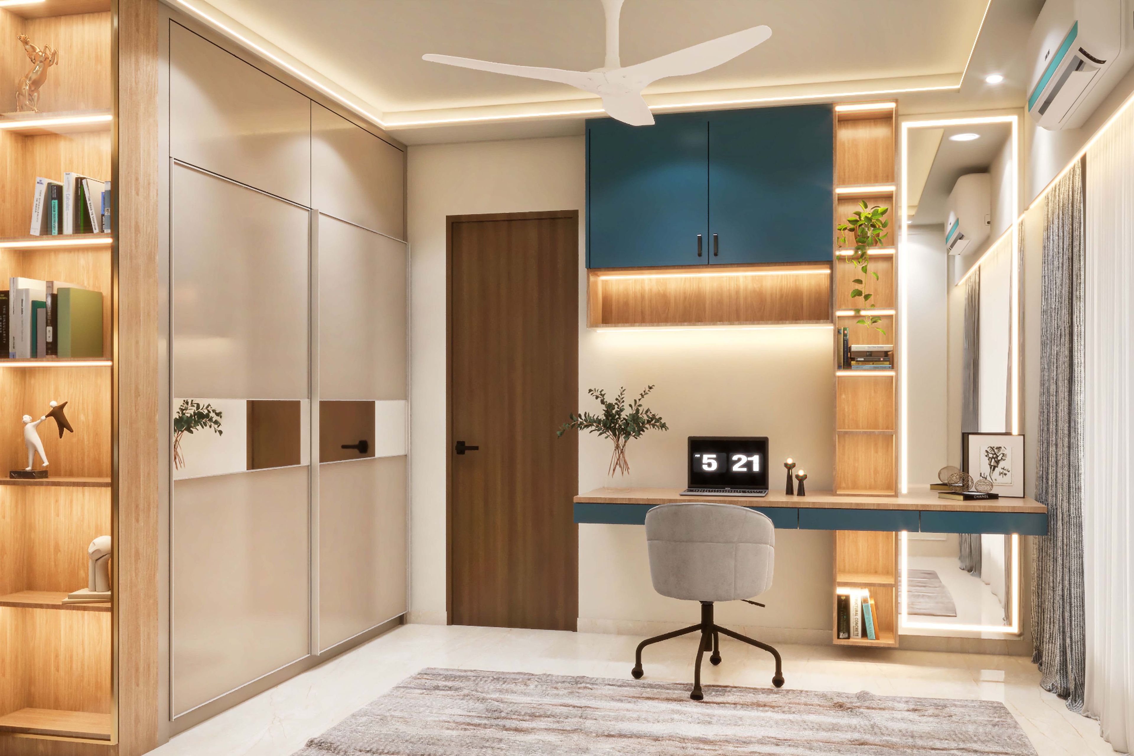 Modern Home Office Design with Wall Desk and Integrated Cabinets