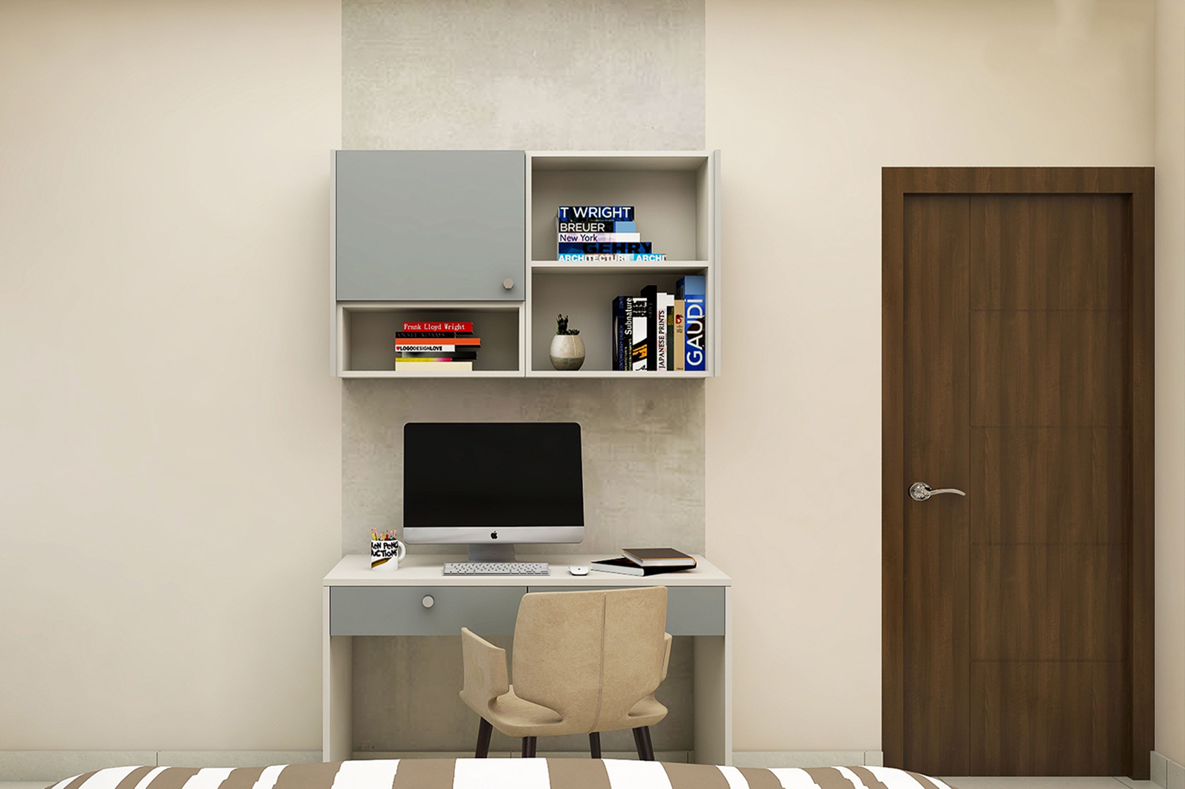 Modern Home Office Design with Integrated Shelving