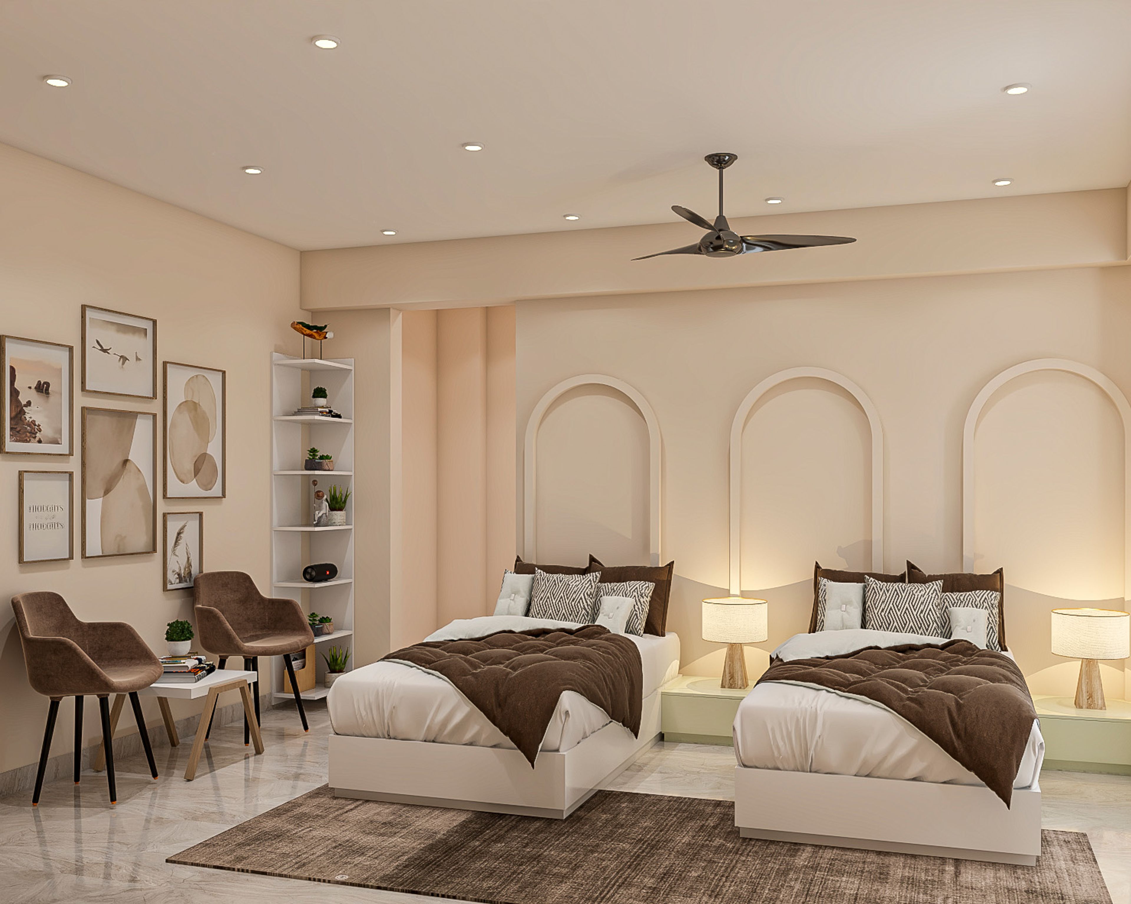 Contemporary Kids Bedroom Design With Twin Beds and Reading Nook