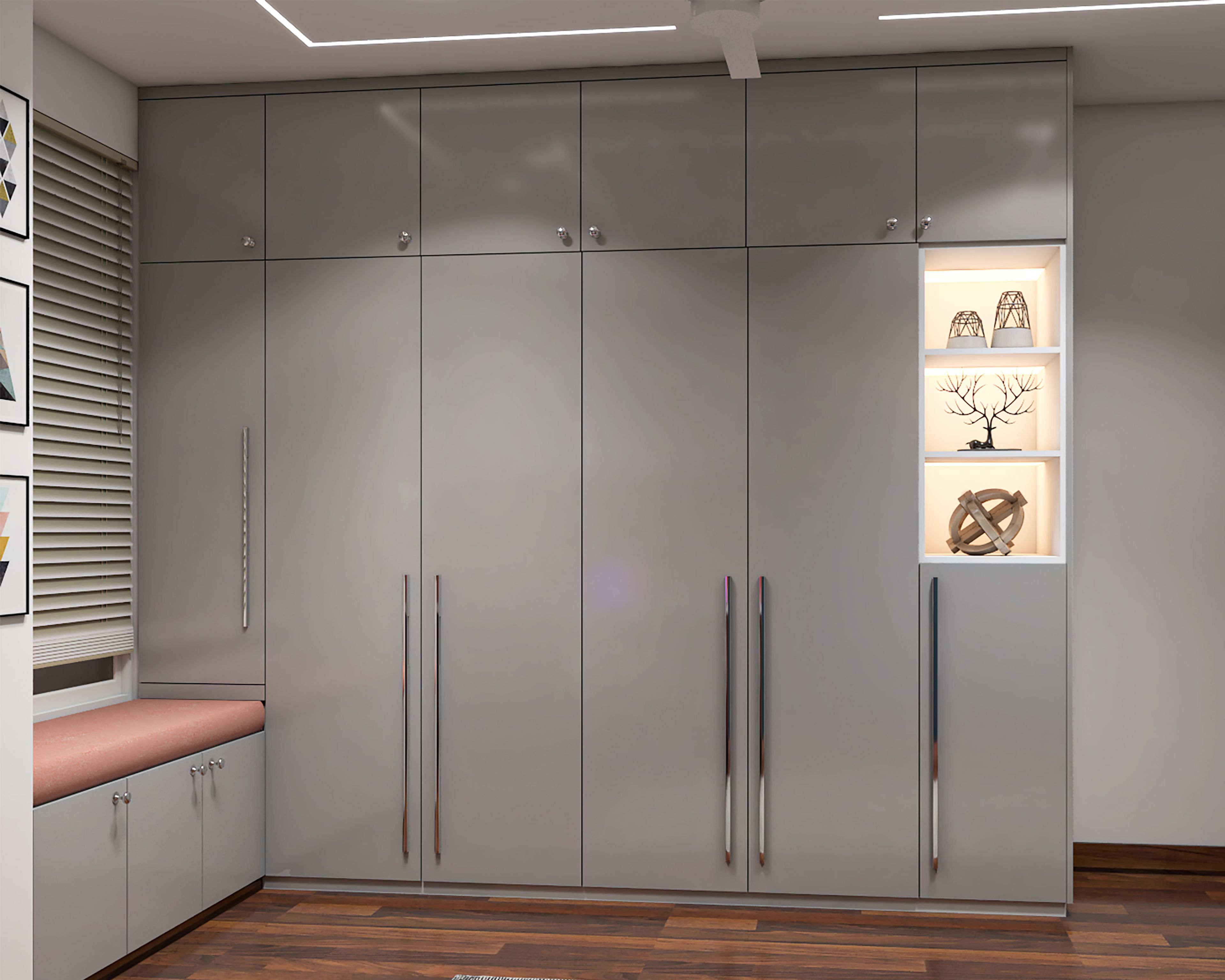 Kids Bedroom Design With Cushioned Bench and World Map