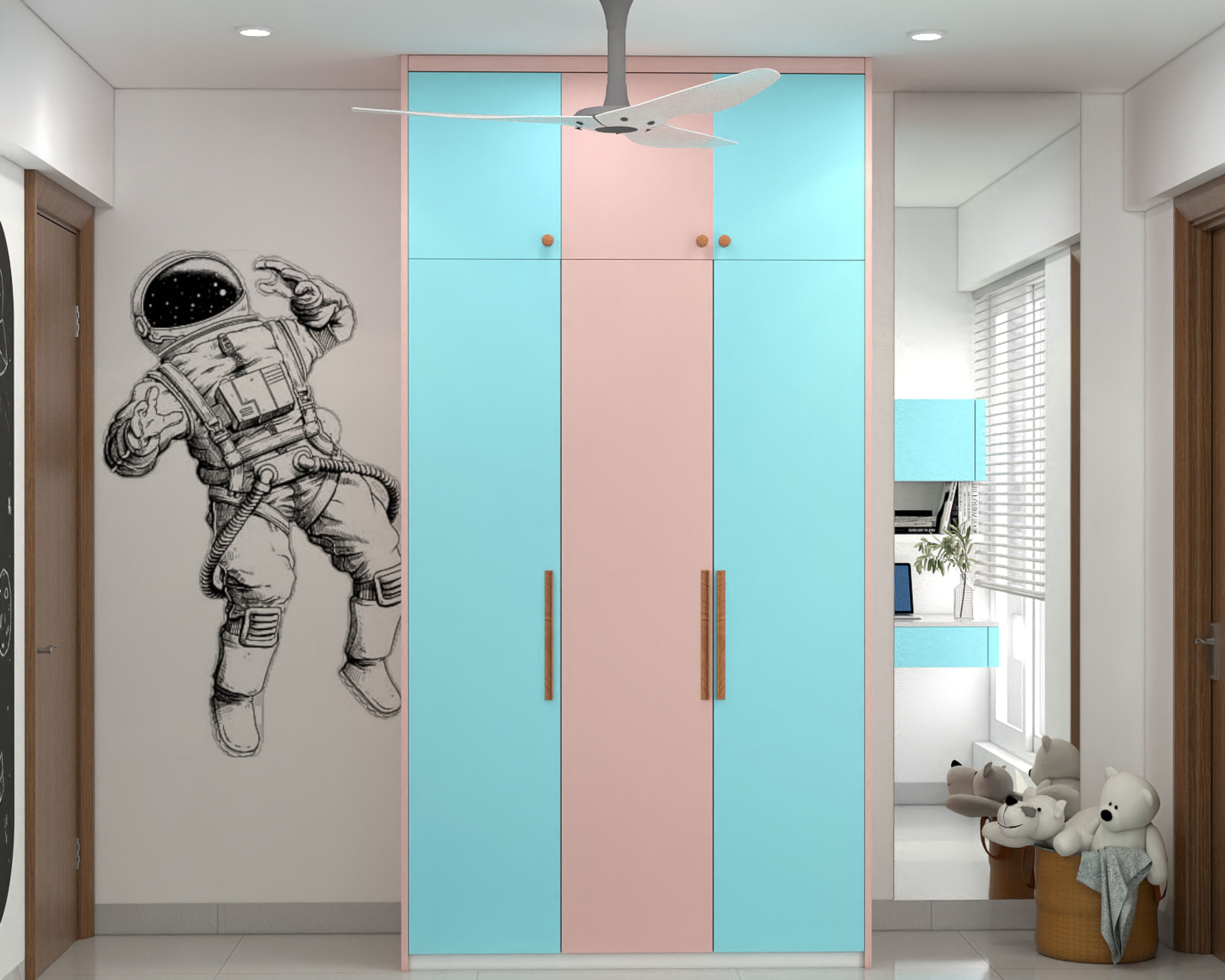 Kids Bedroom Design With Bunk Bed and Map Wall