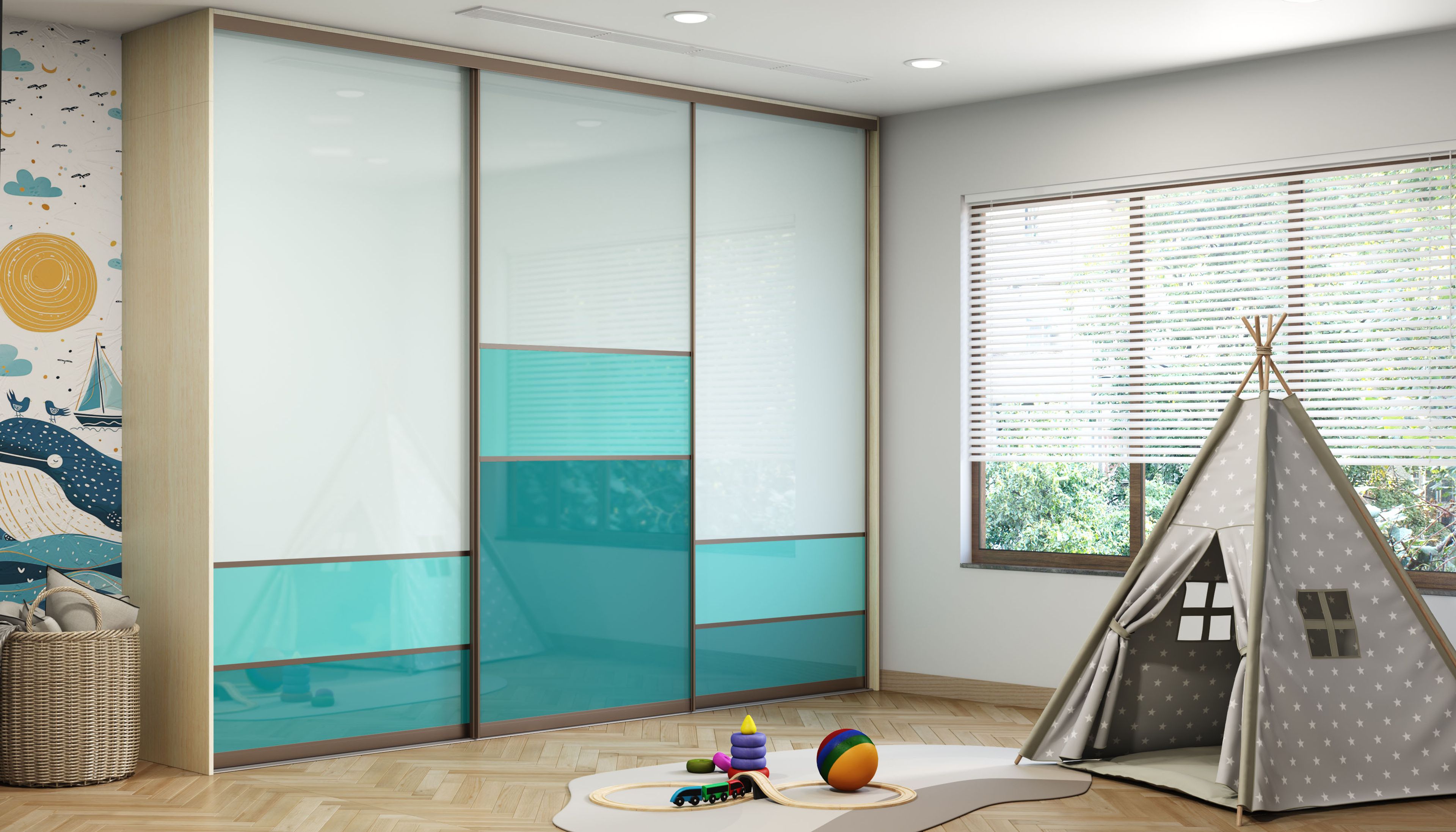 Modern Kids Bedroom Design with Nautical Wall Art and Playful Teepee