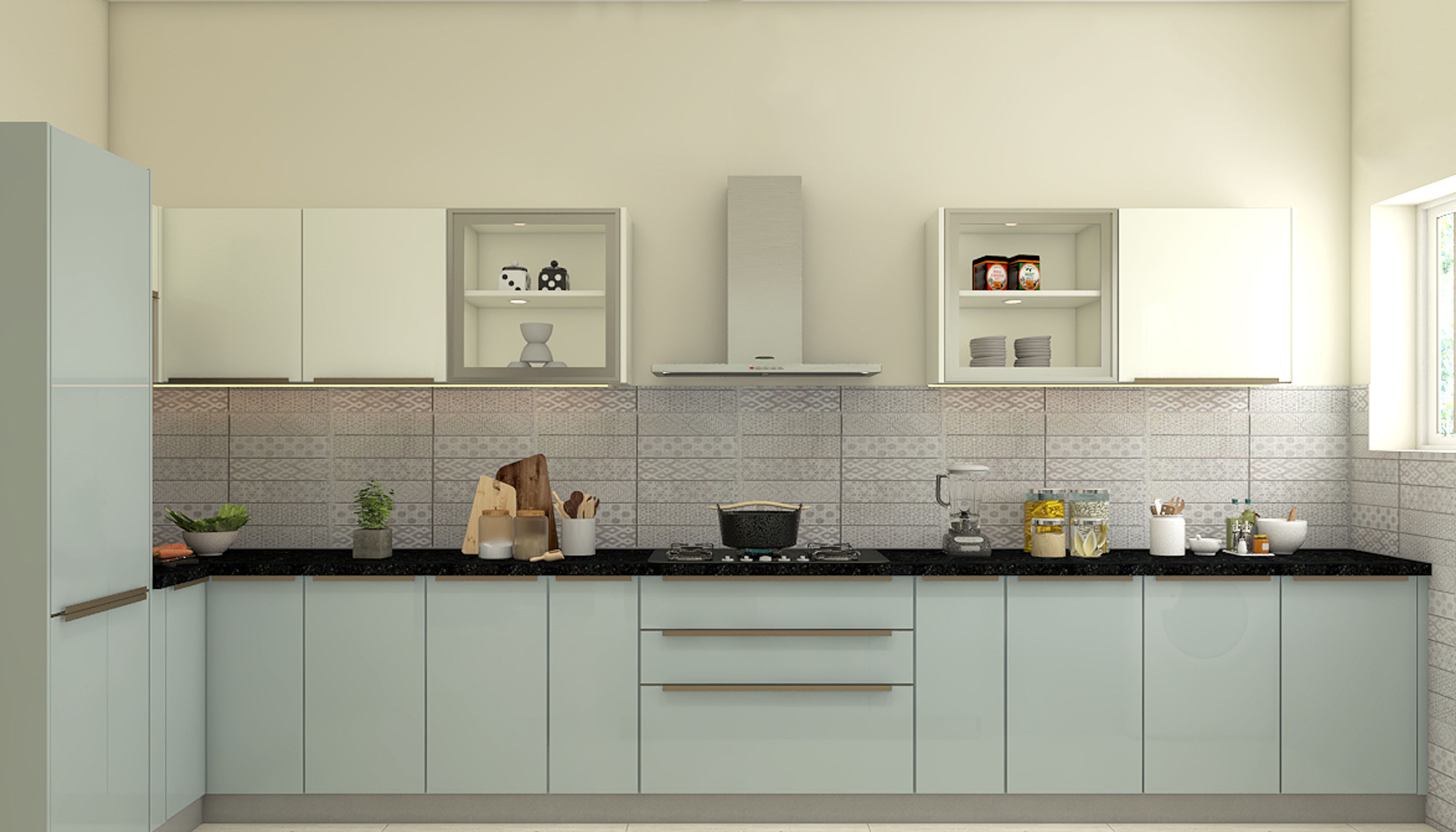 Modern Aqua Blue and Cream Parallel Kitchen Design