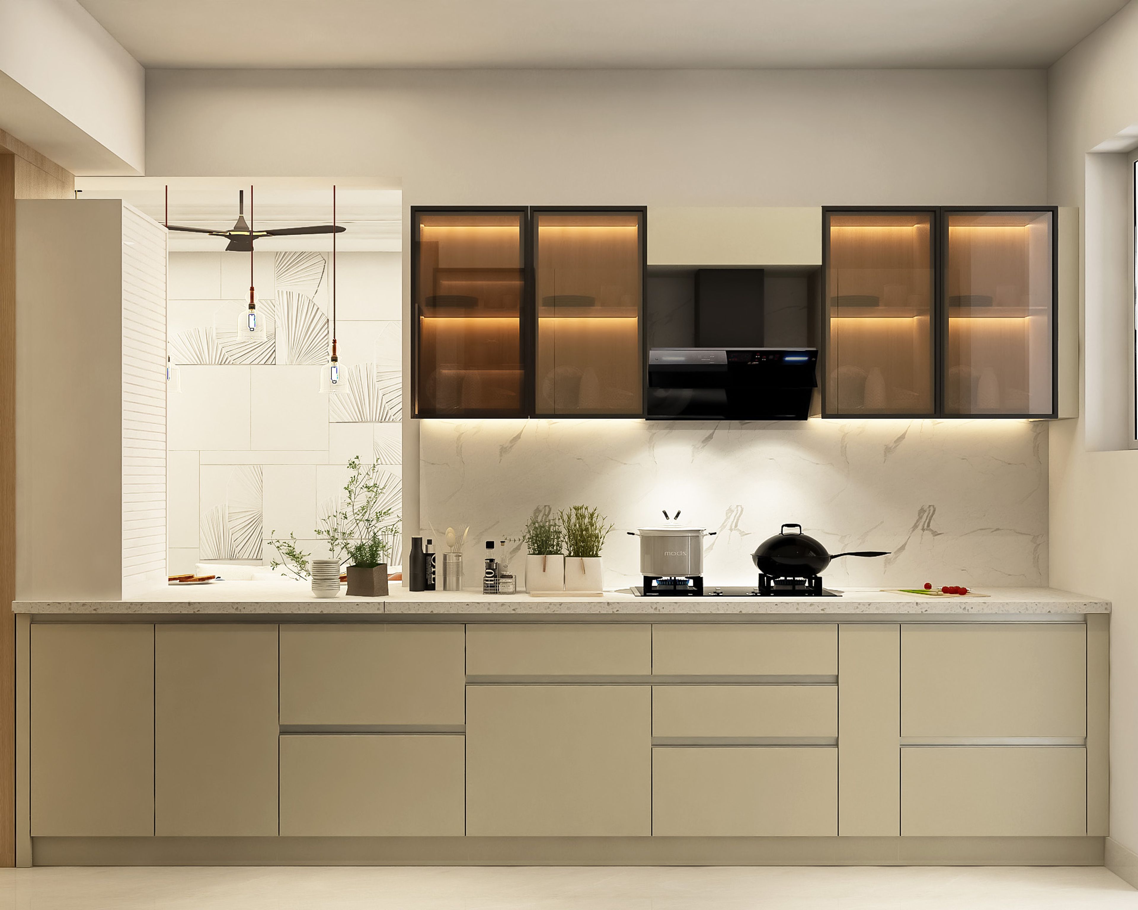 Contemporary Parallel Kitchen Design with Blossom Magnolia Cabinets