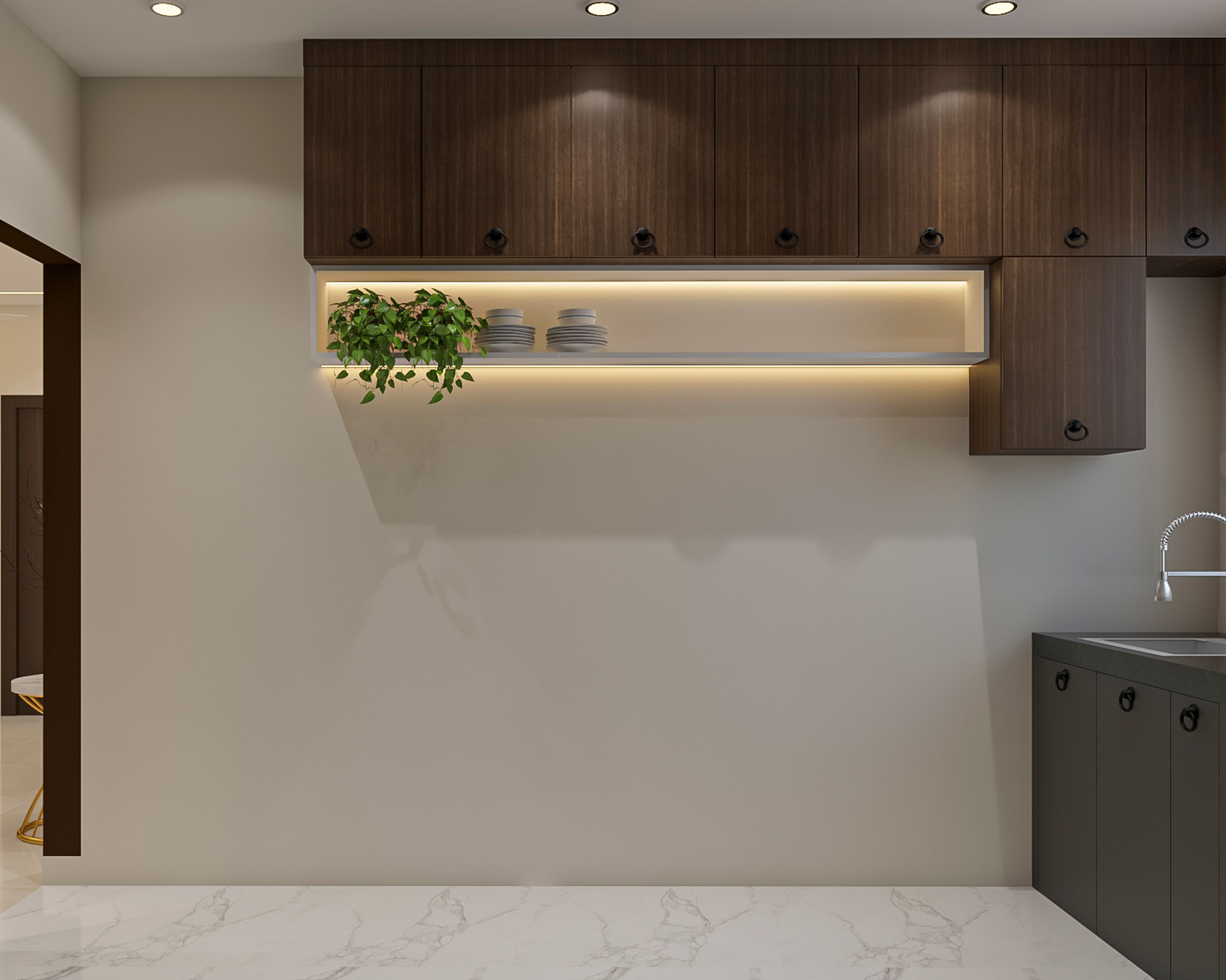 L-Shaped Kitchen Design with Granite Countertops