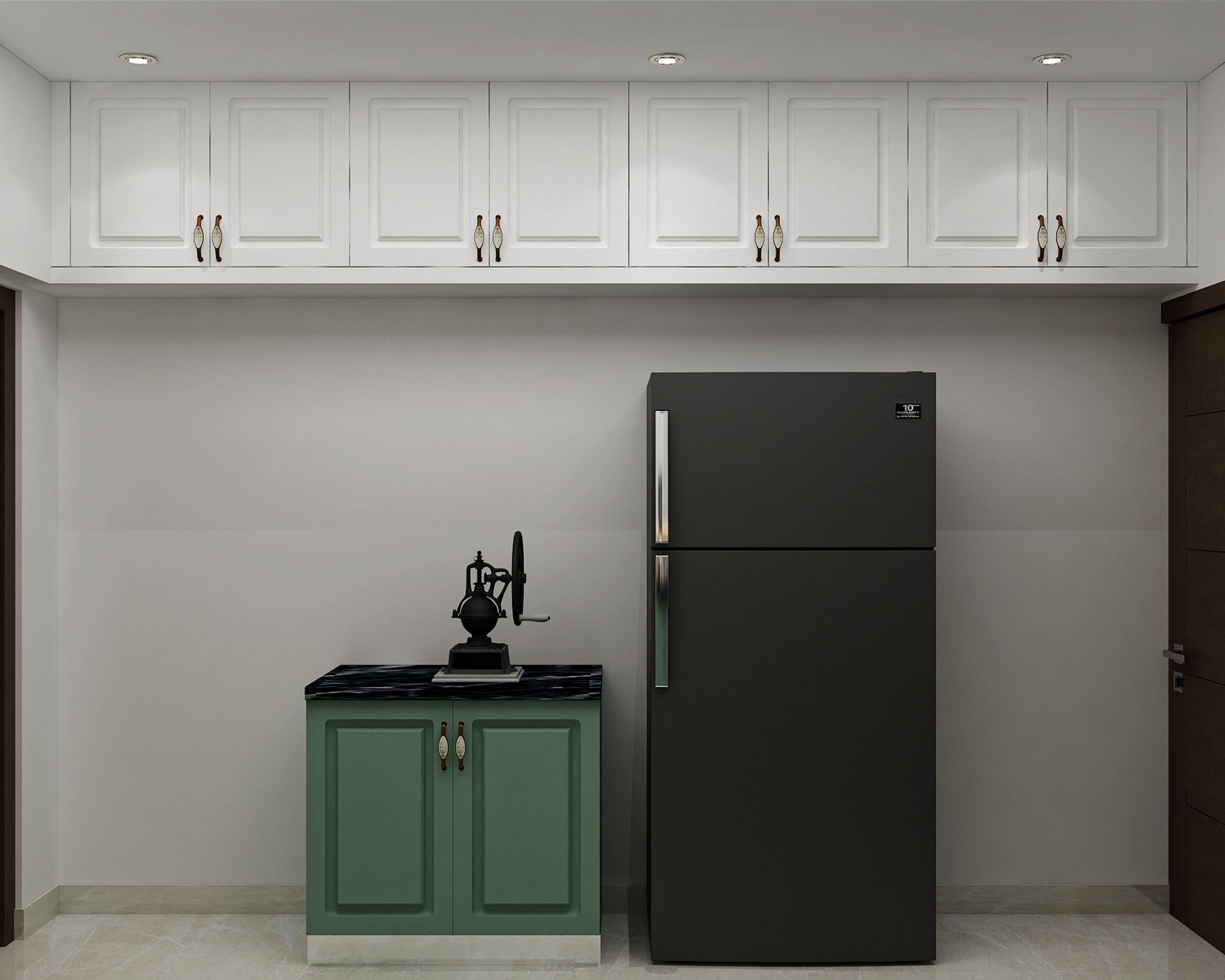 L-Shaped Kitchen Design with Highland Green and Off White