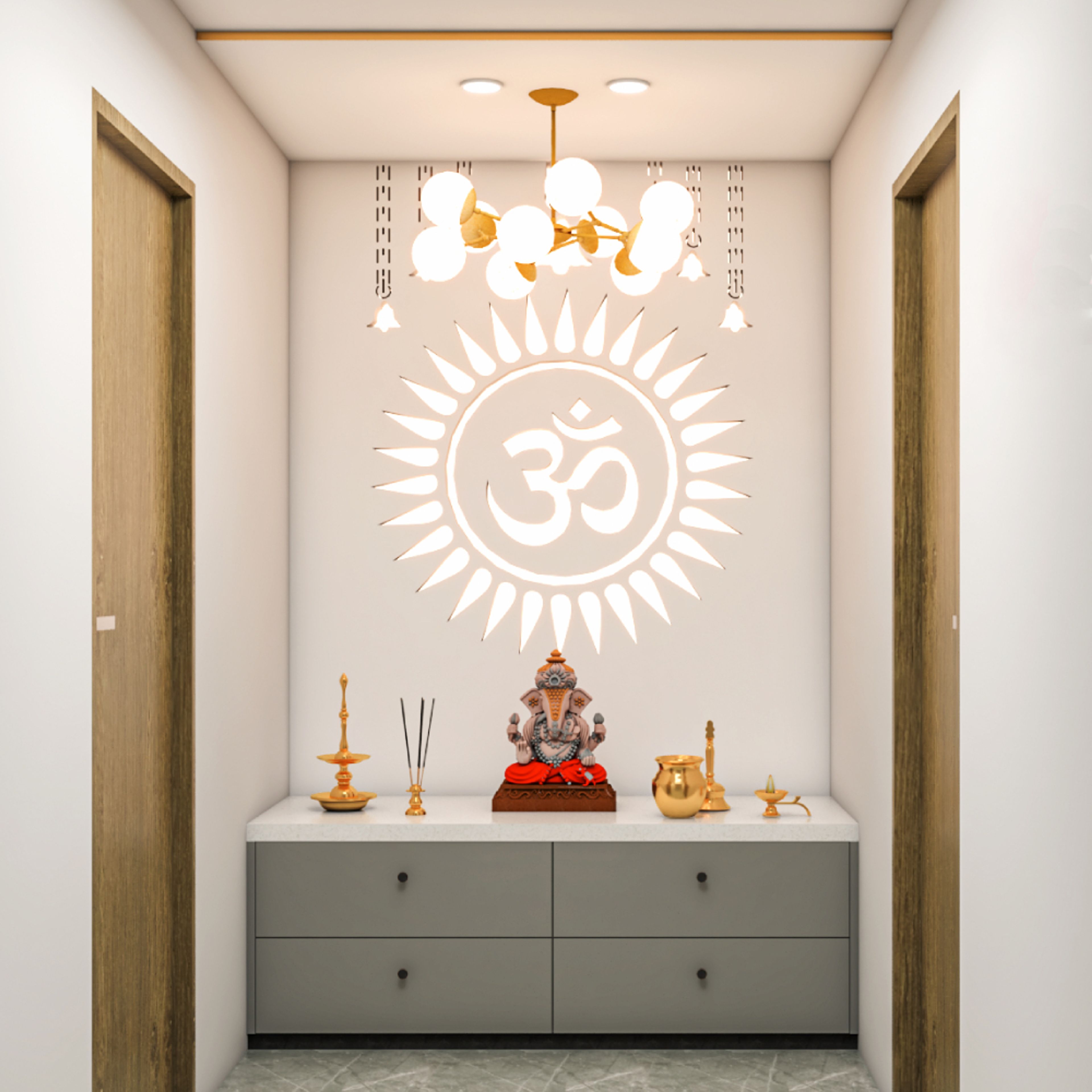 Modern Floor-Mounted Pooja Unit Design with Alcove Design