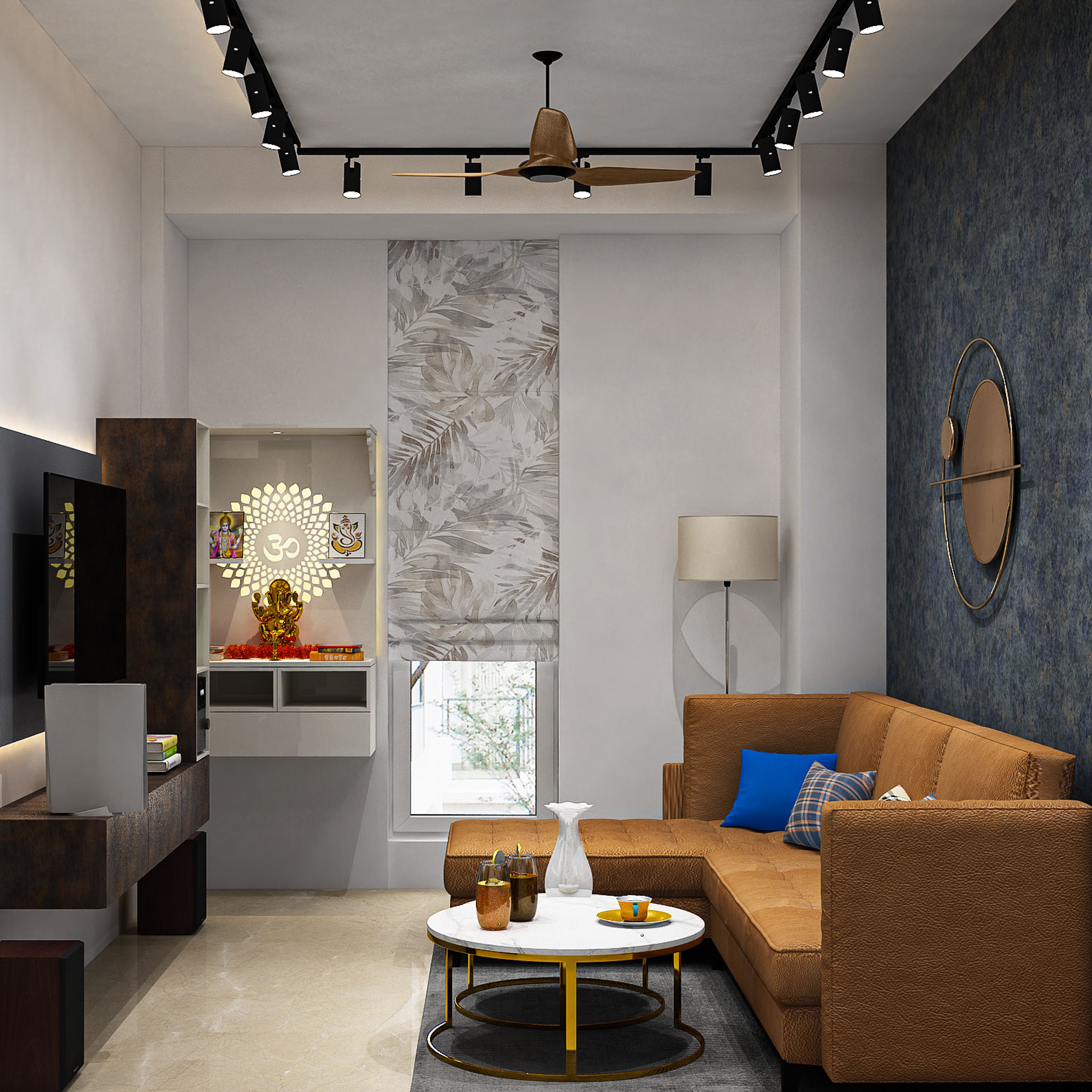 Modern Wall-Mounted Pooja Unit Design on White Finish