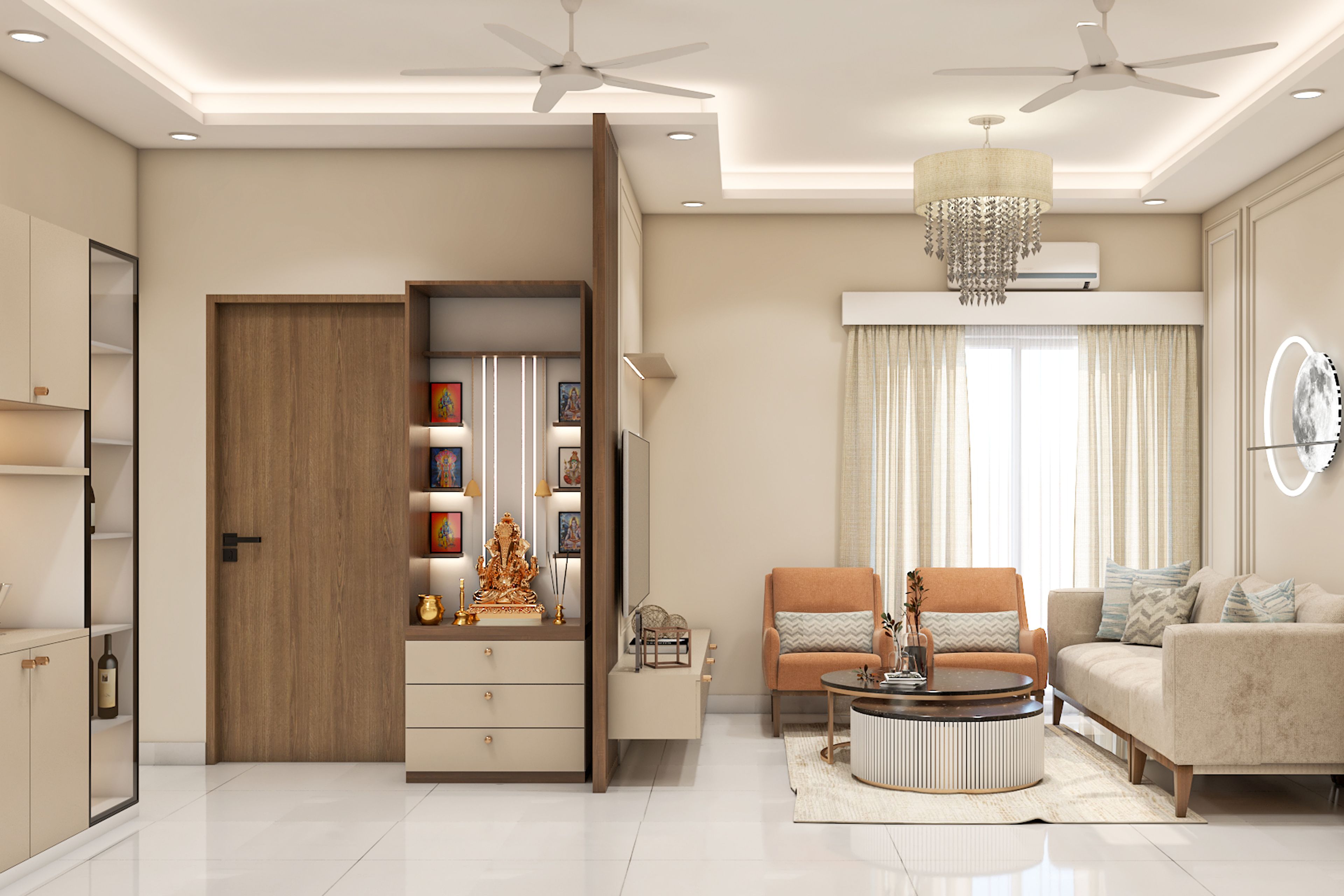 Modern Floor-Mounted Pooja Unit Design in Walnut Bronze